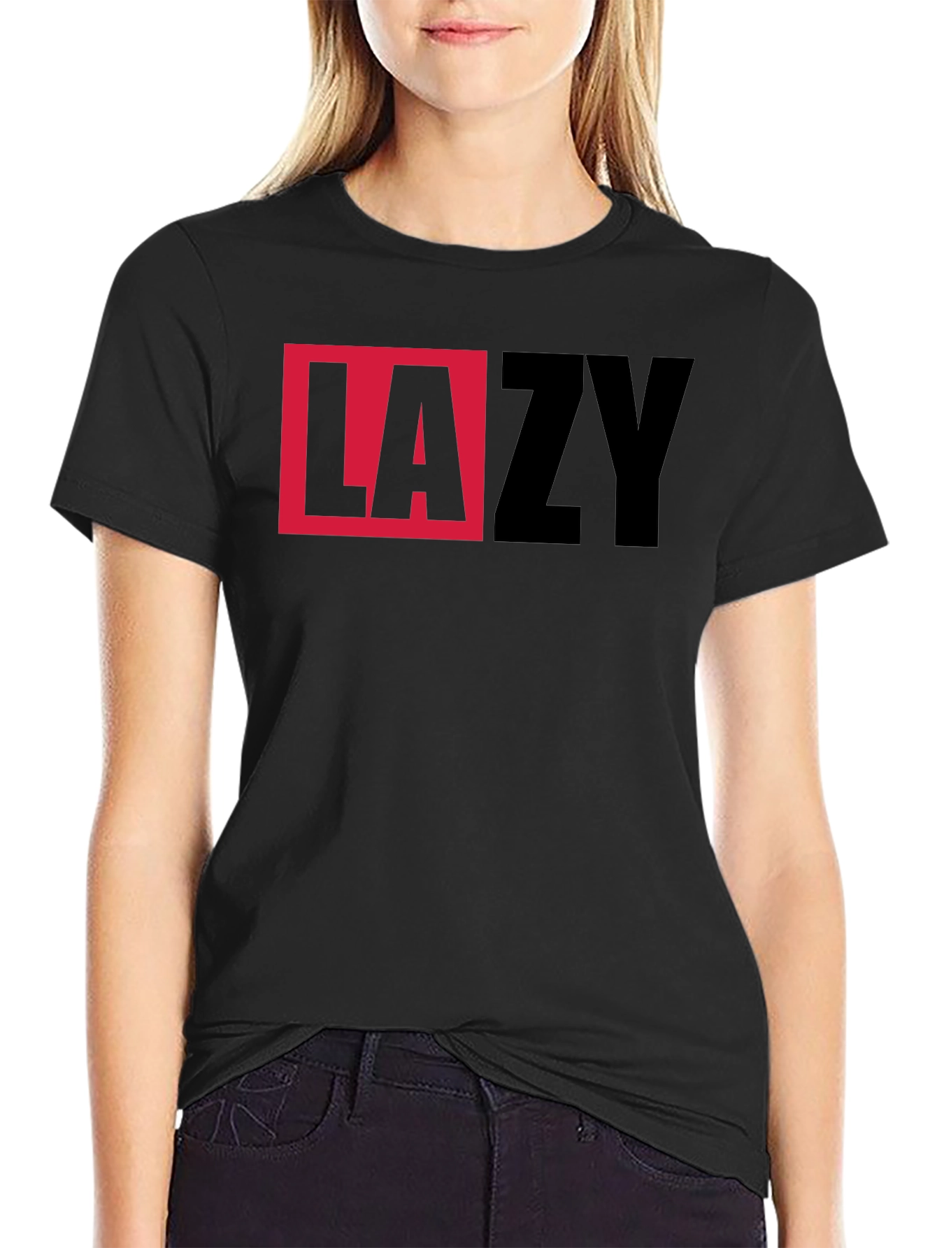 LAZY Graphic Print Crewneck T-Shirt