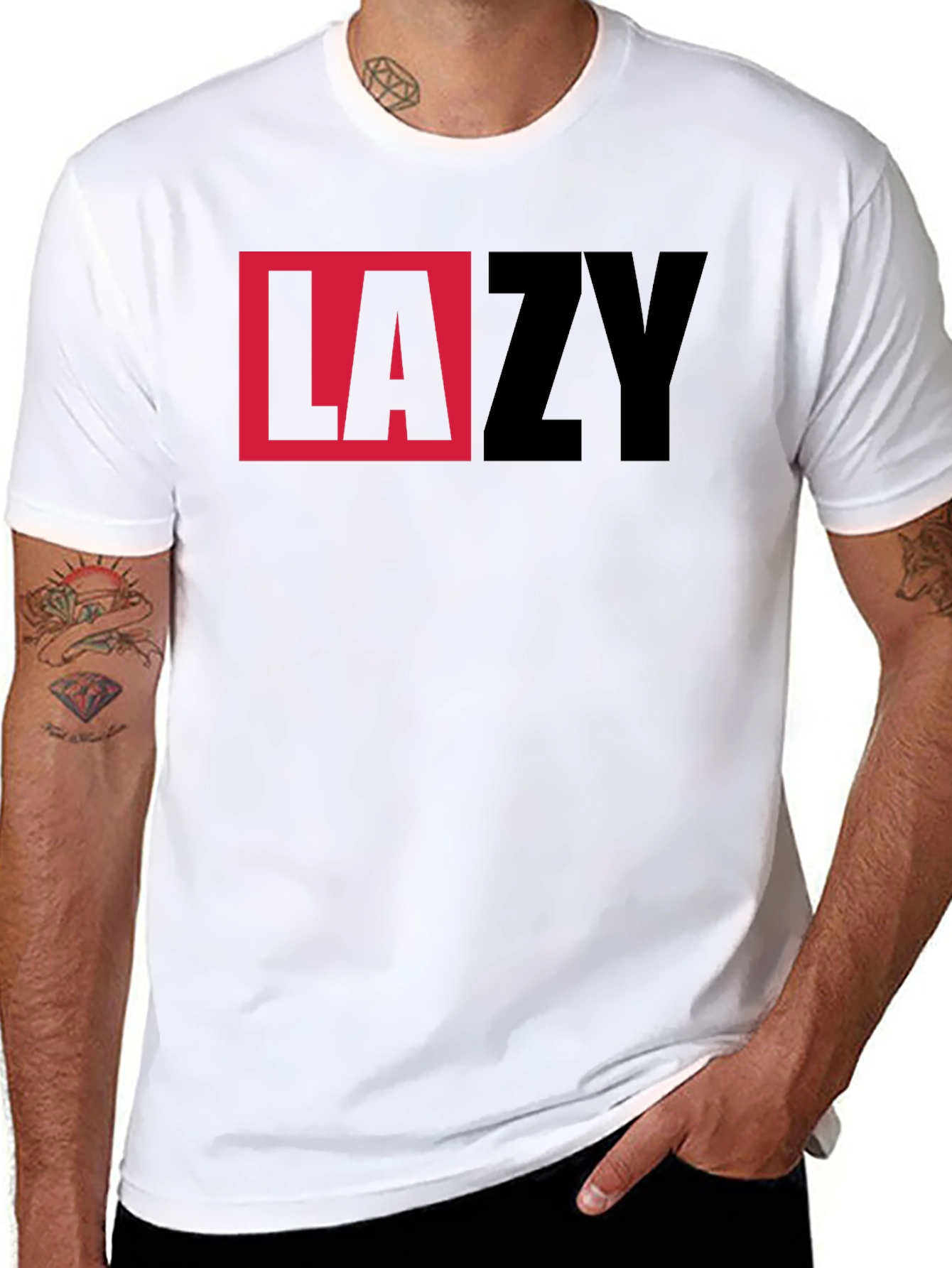 LAZY Graphic Print Crewneck T-Shirt