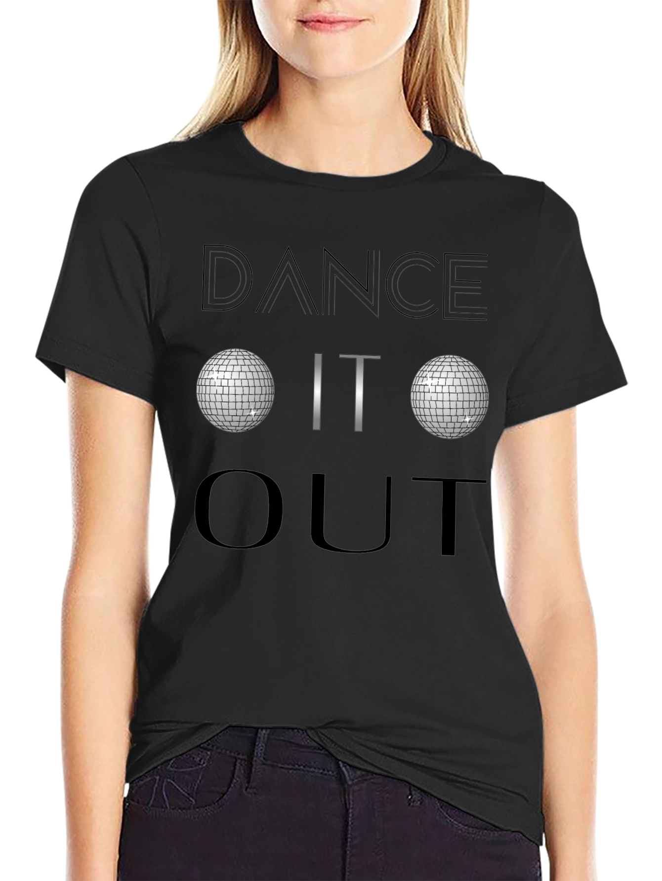 Dance It Out Disco Ball Graphic Tee - Black