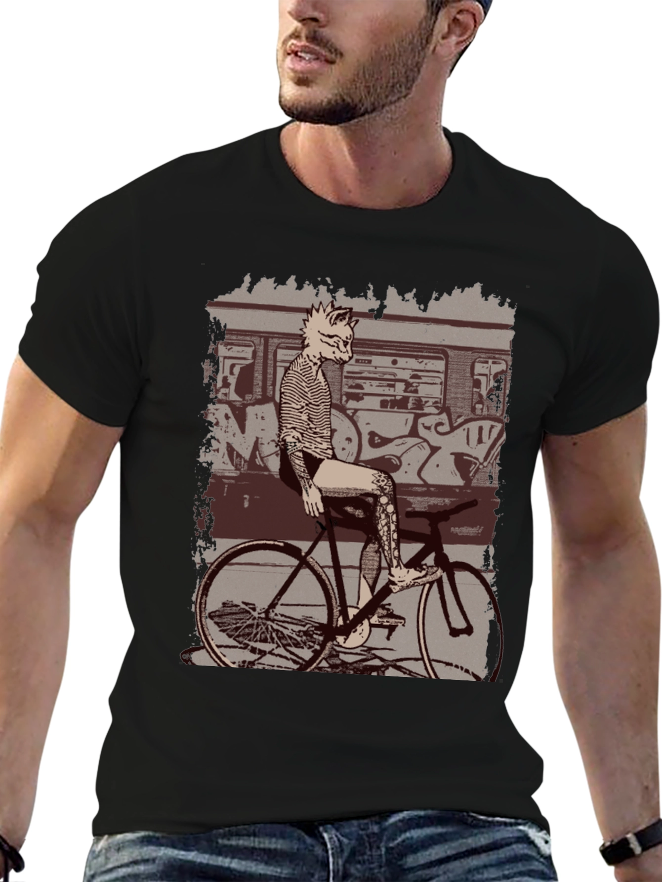 Cat on Bike Graphic T-Shirt