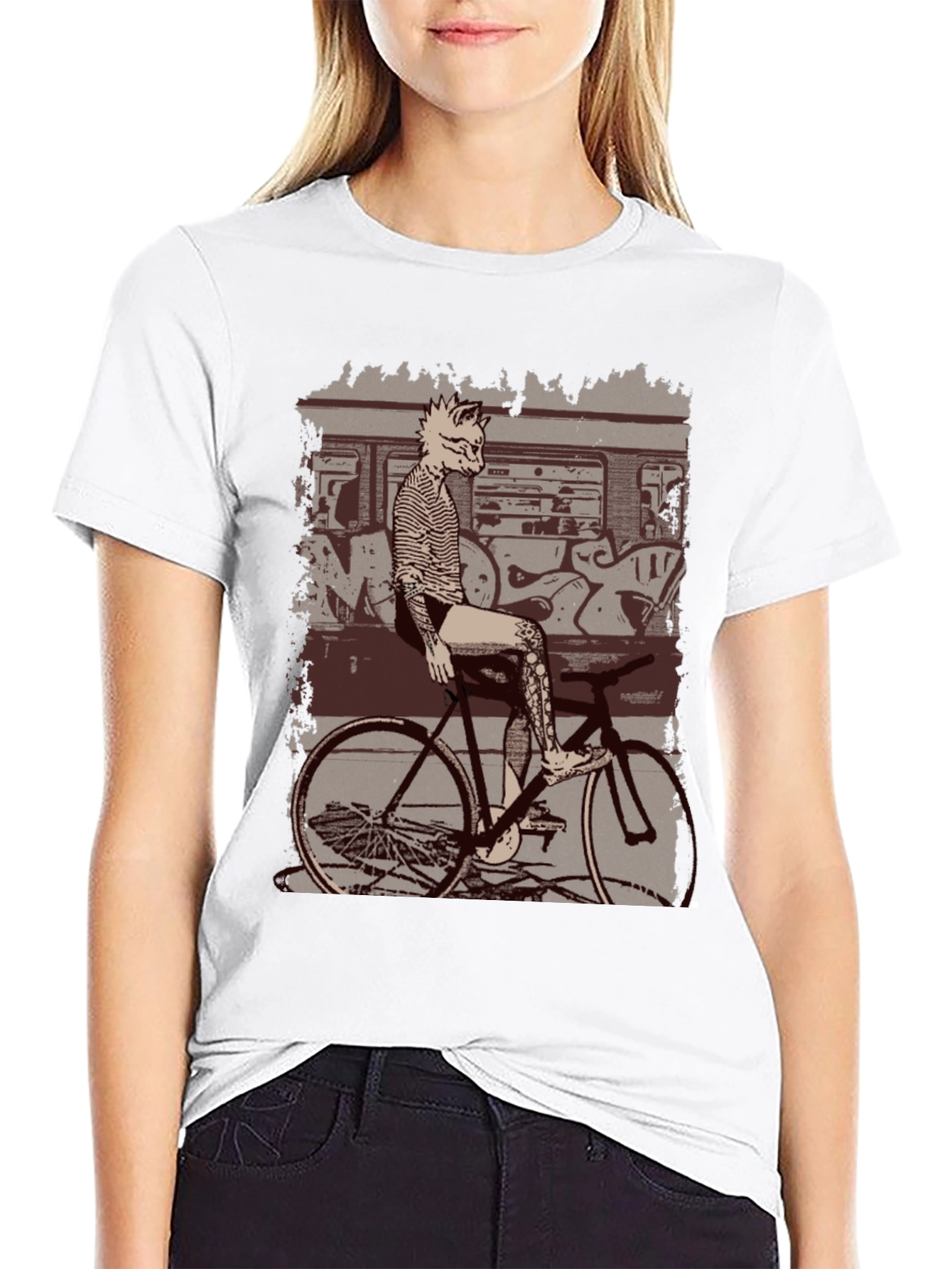 Cat on Bike Graphic T-Shirt