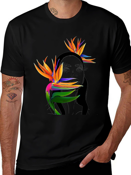 Tropical Birds of Paradise Graphic Tee - Black