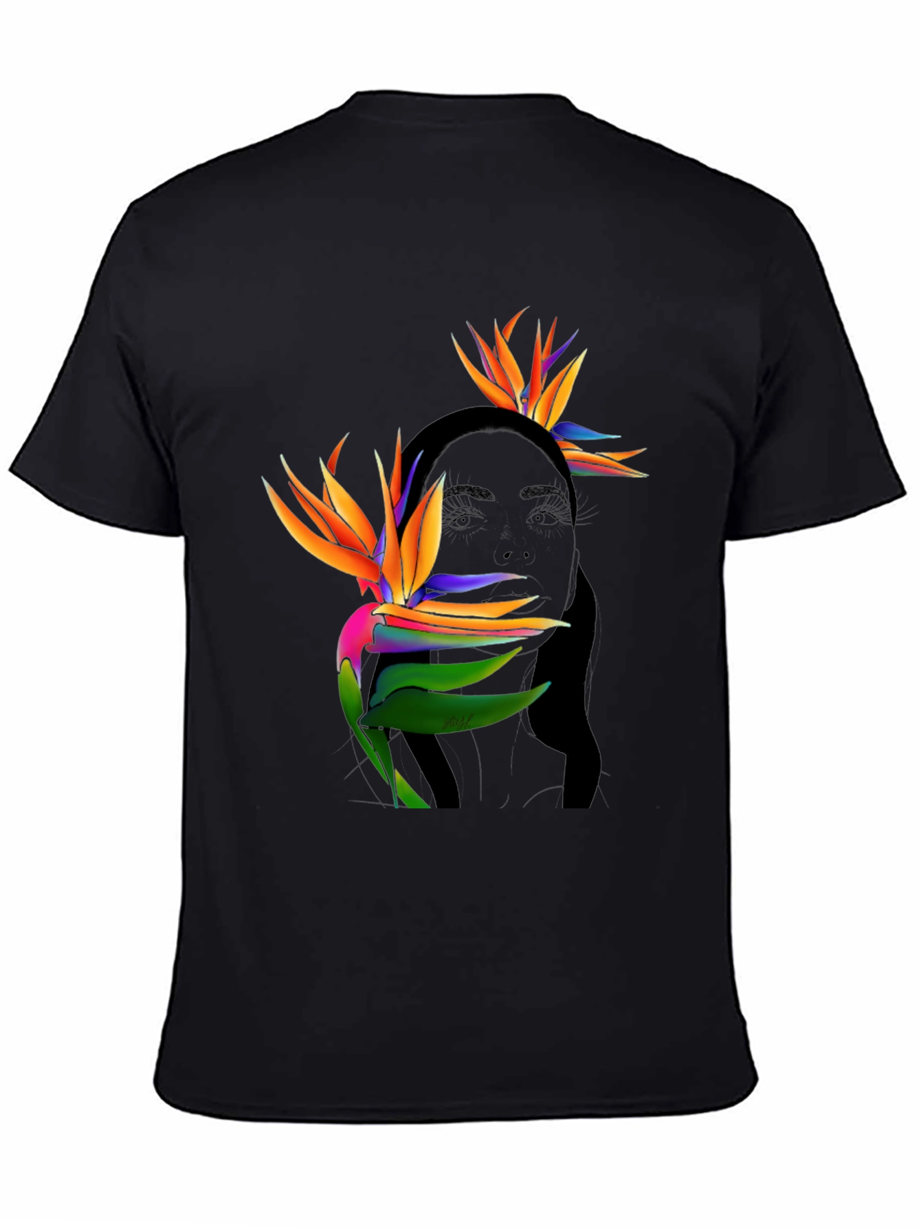 Tropical Birds of Paradise Graphic Tee - Black