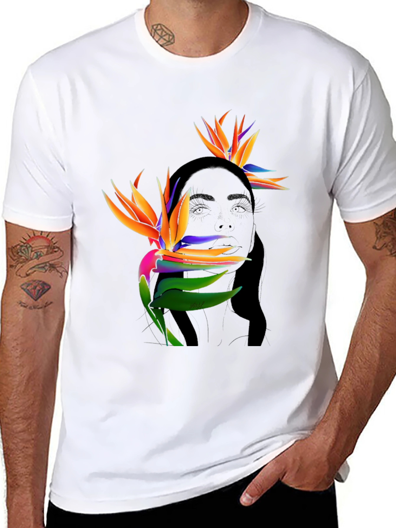 Tropical Birds of Paradise Graphic Tee - Black