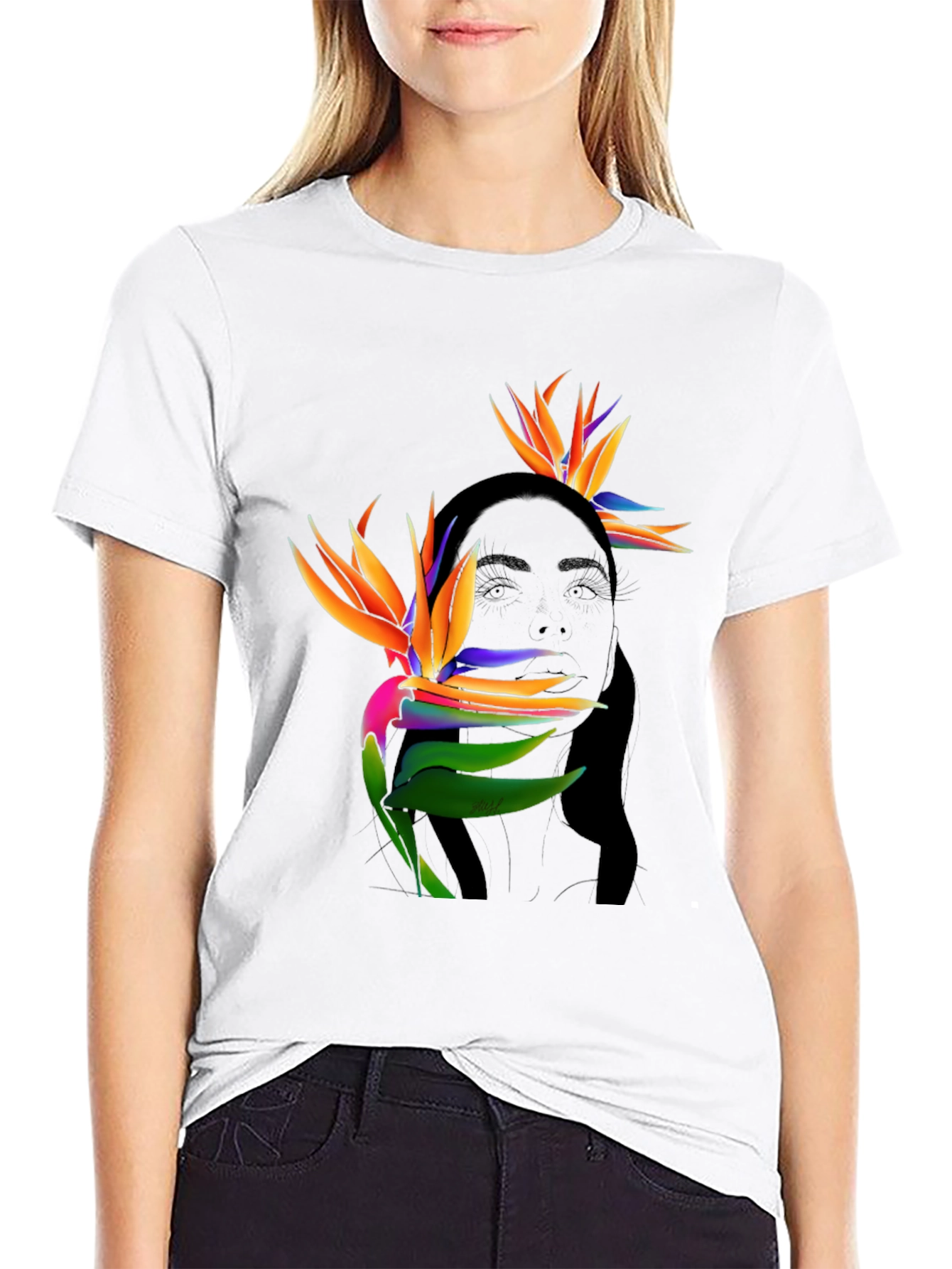 Tropical Birds of Paradise Graphic Tee - Black