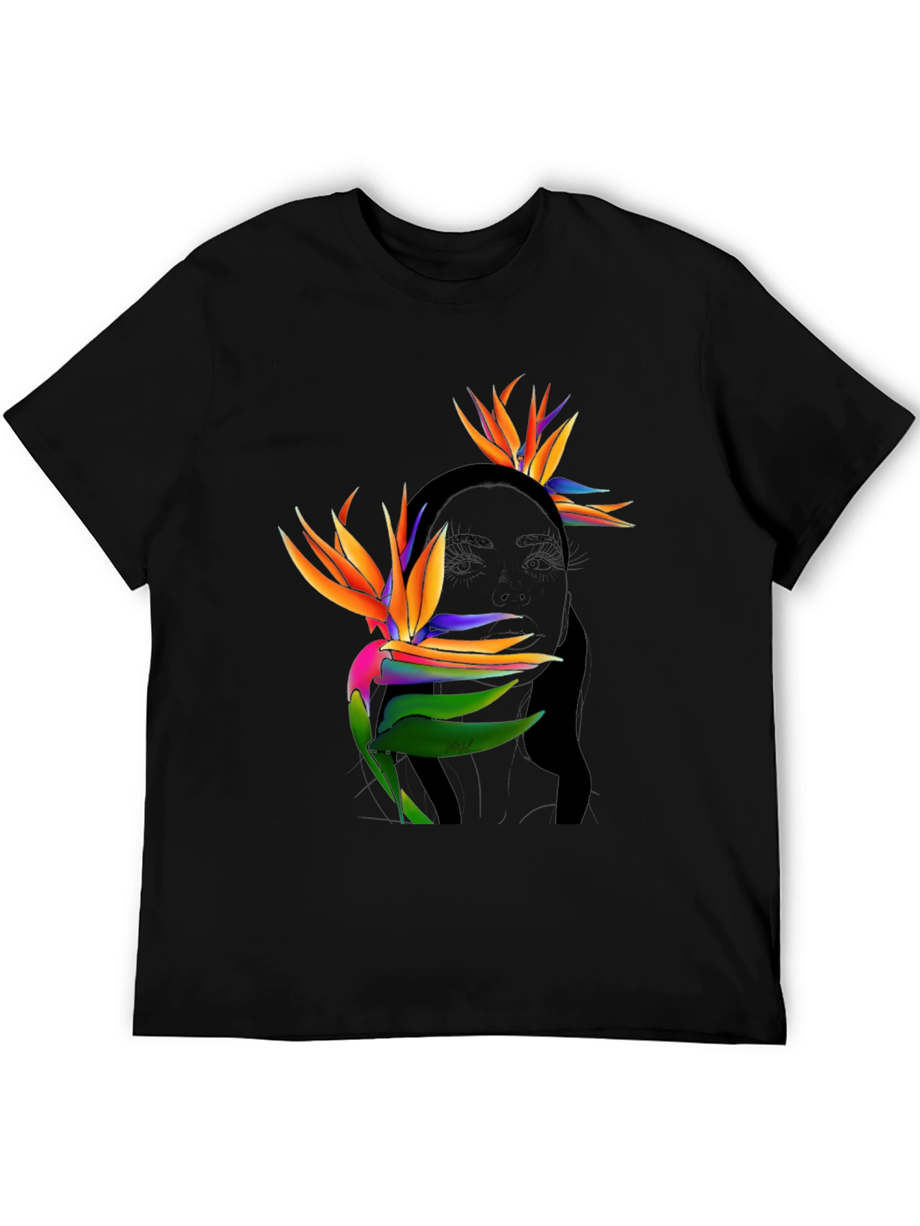 Tropical Birds of Paradise Graphic Tee - Black