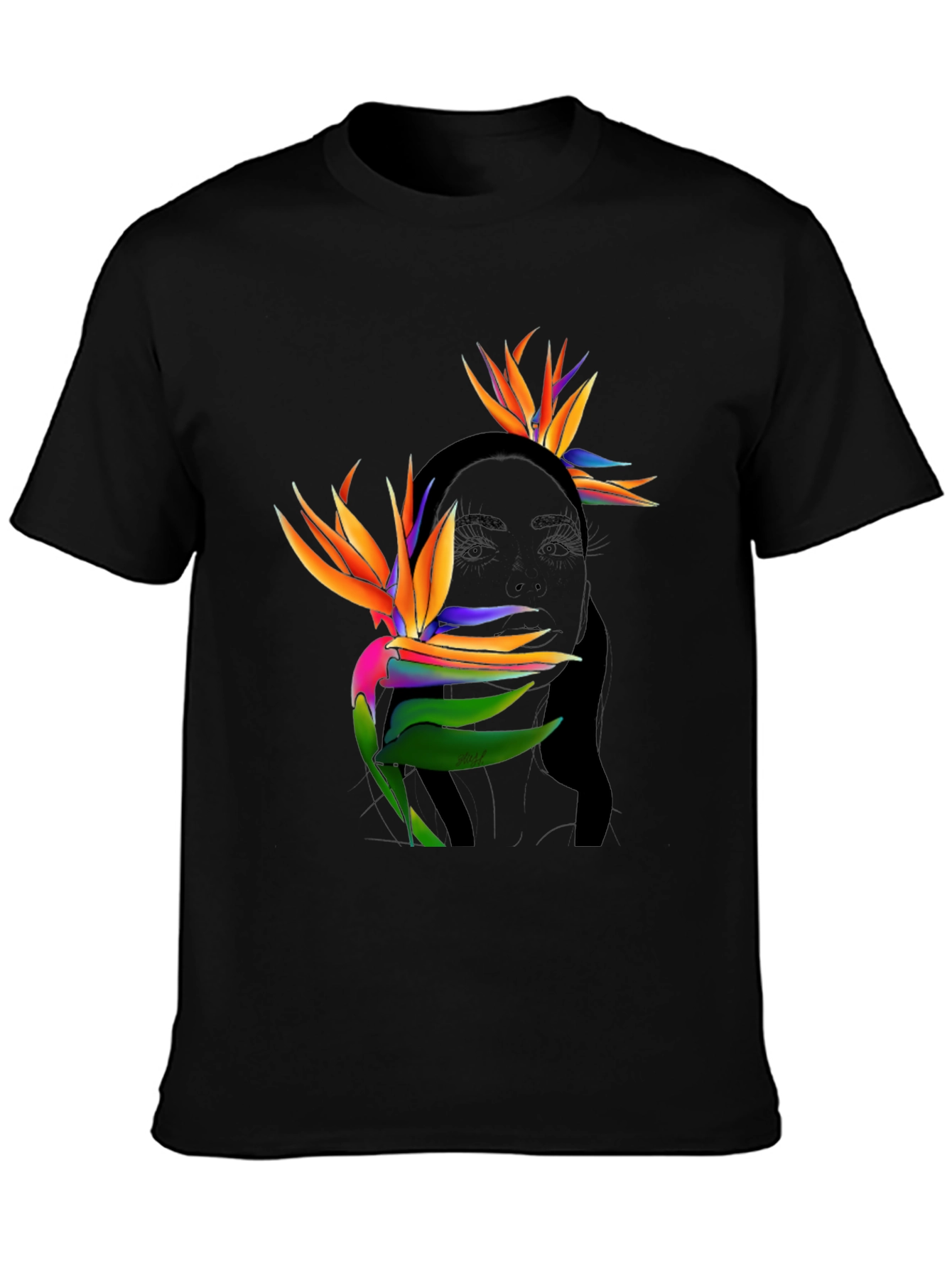 Tropical Birds of Paradise Graphic Tee - Black