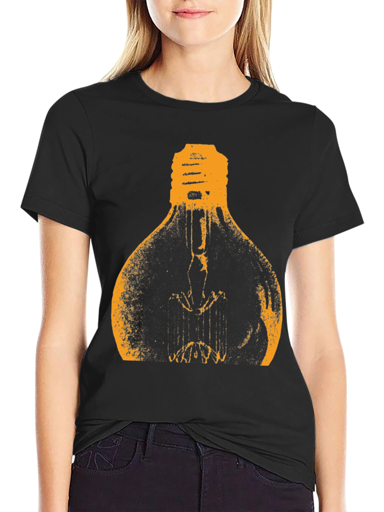 Mens Black T-Shirt with Light Bulb Graphic