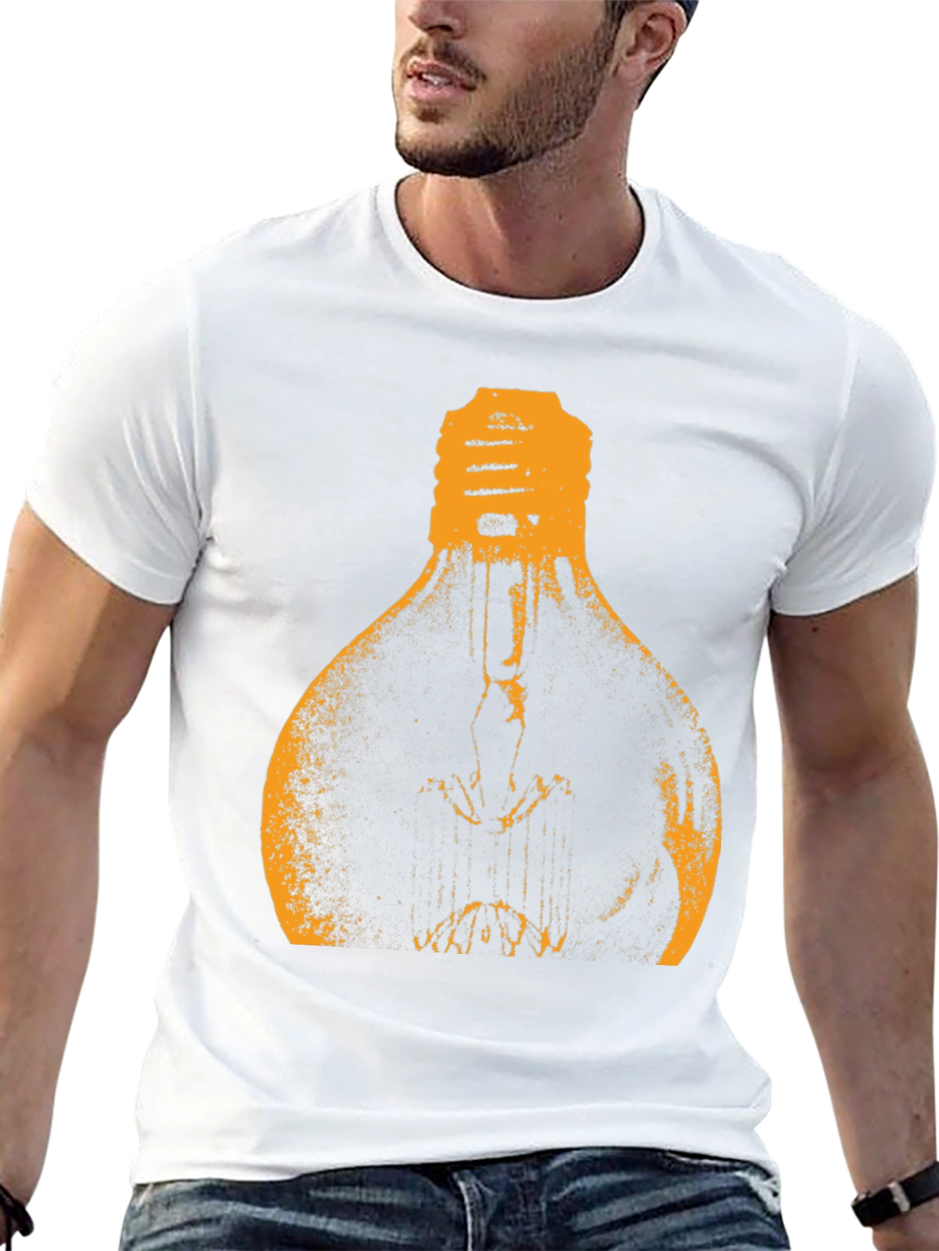Mens Black T-Shirt with Light Bulb Graphic