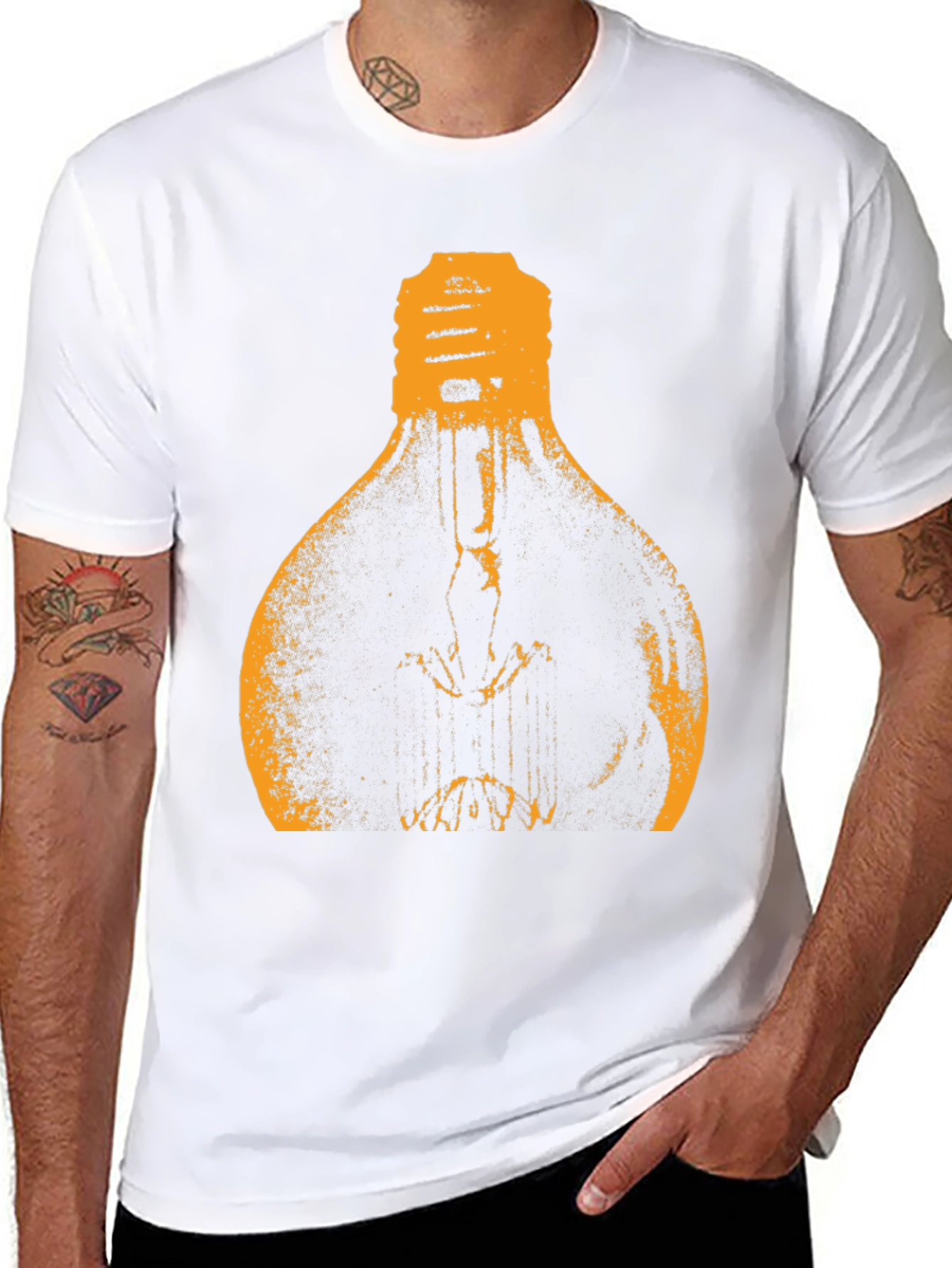 Mens Black T-Shirt with Light Bulb Graphic