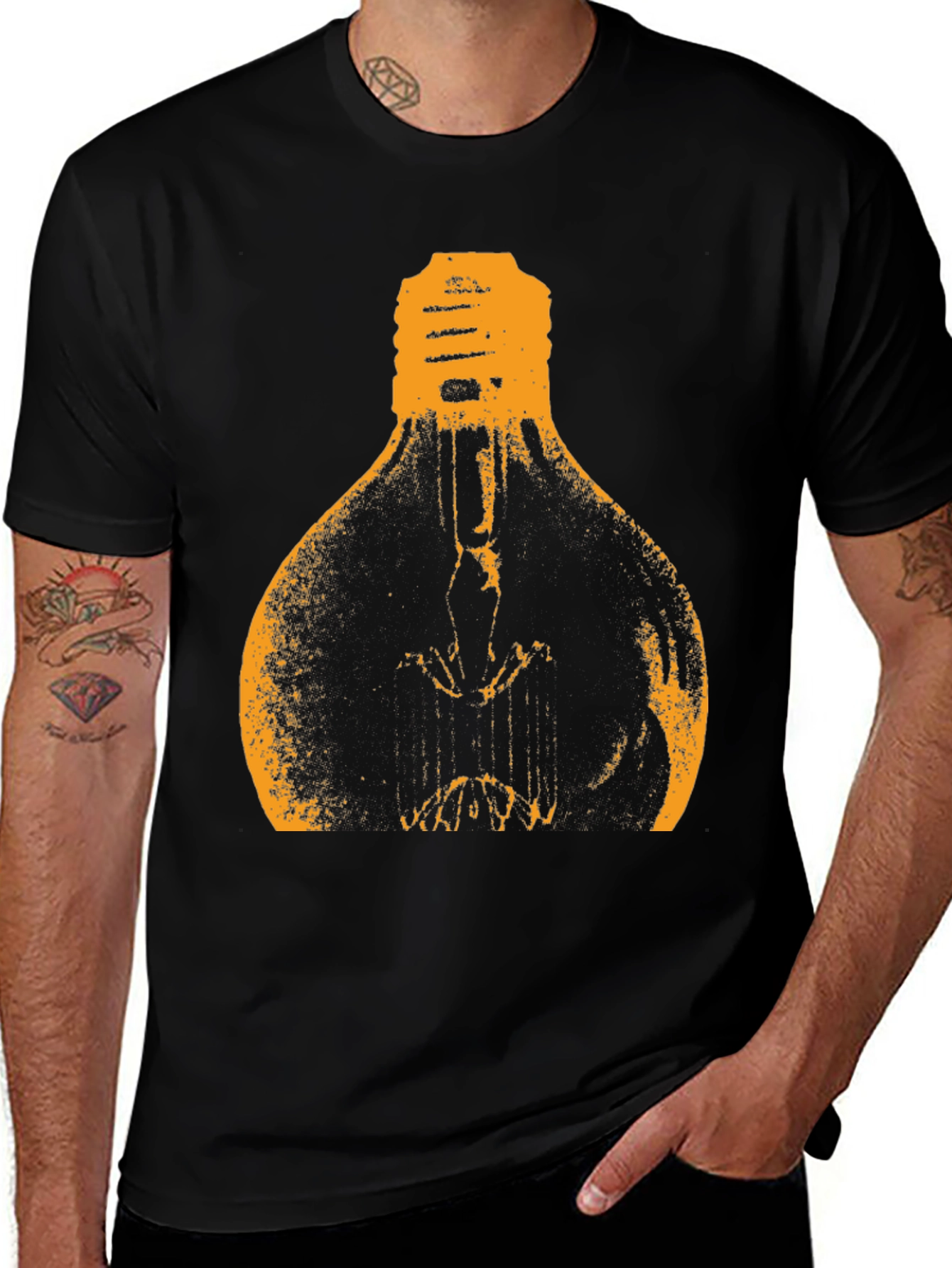 Mens Black T-Shirt with Light Bulb Graphic