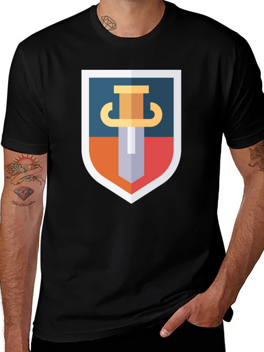 Sword Shield Graphic Tee - Black Cotton T-Shirt