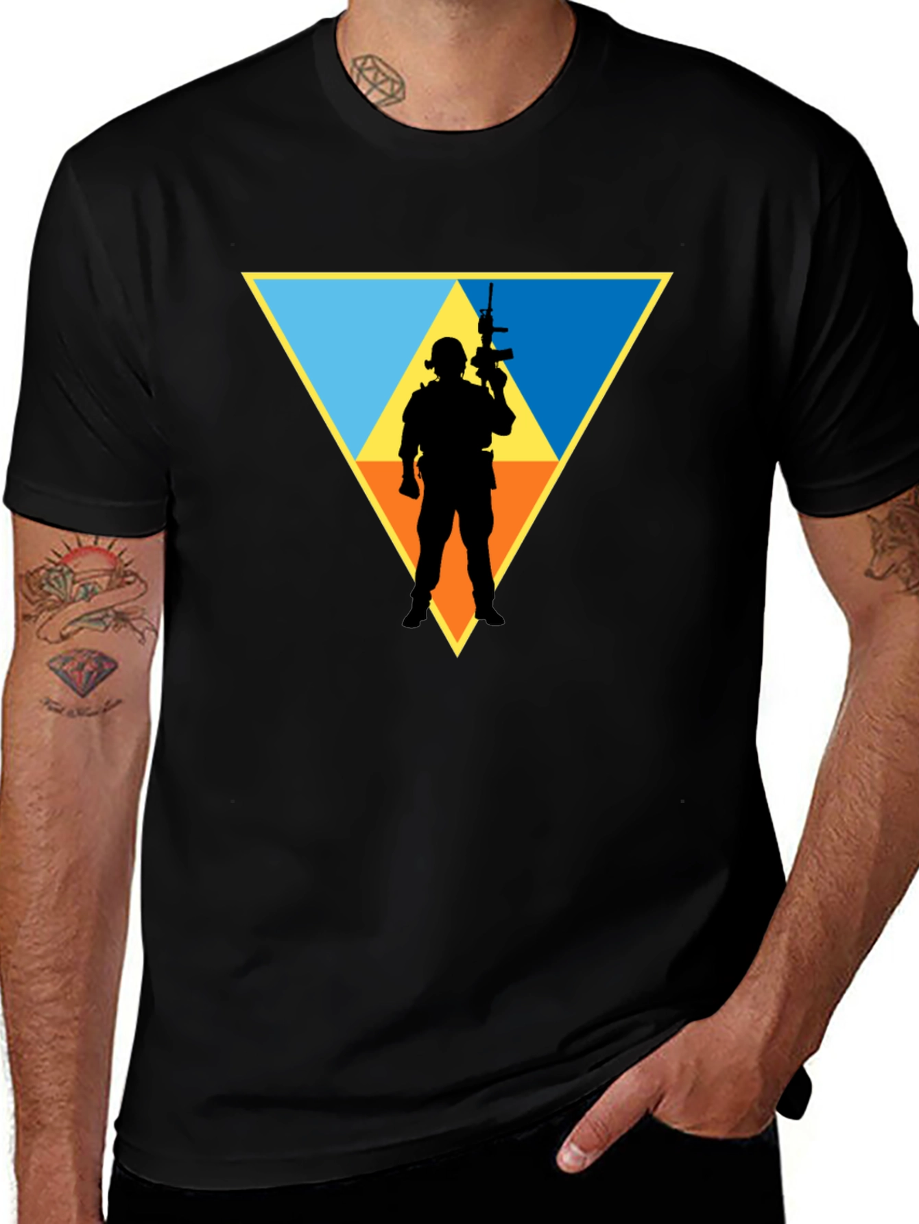 Tactical Soldier Triangle Graphic T-Shirt - Black