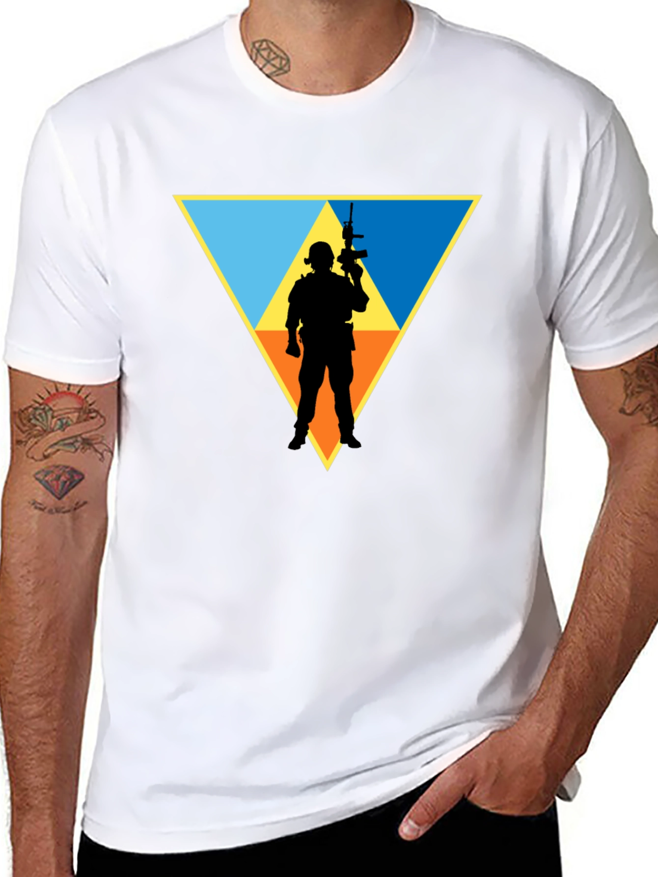 Tactical Soldier Triangle Graphic T-Shirt - Black