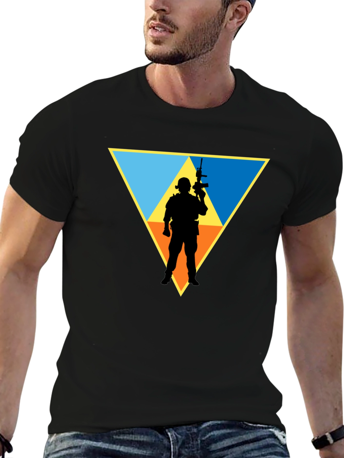 Tactical Soldier Triangle Graphic T-Shirt - Black