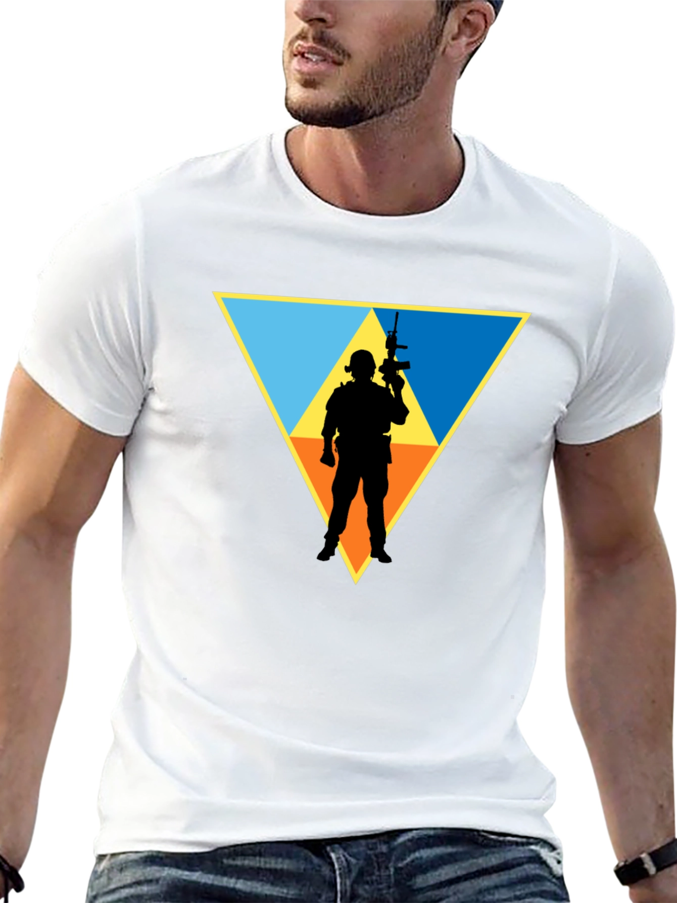 Tactical Soldier Triangle Graphic T-Shirt - Black