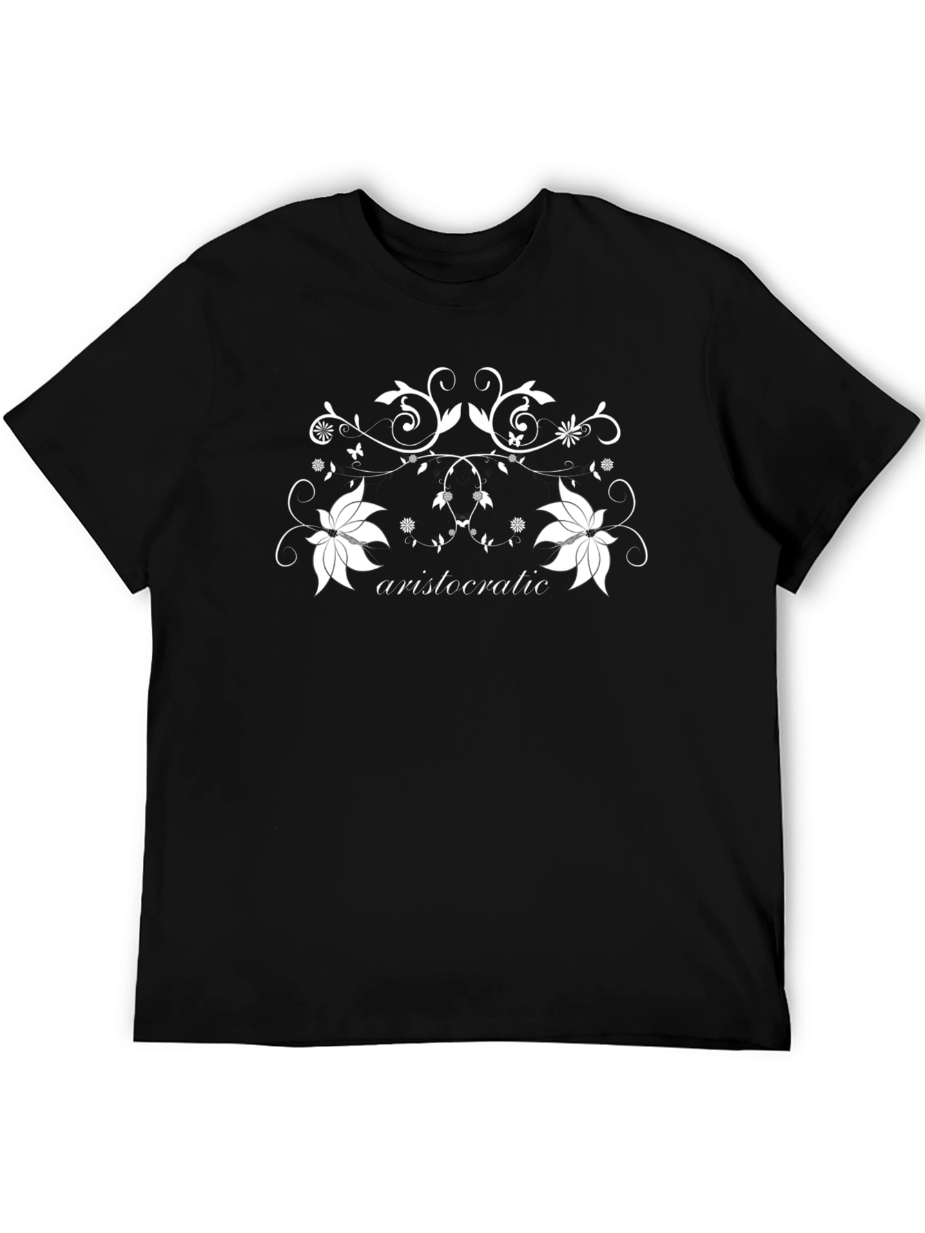 Elegant Black T-Shirt with White Floral Design