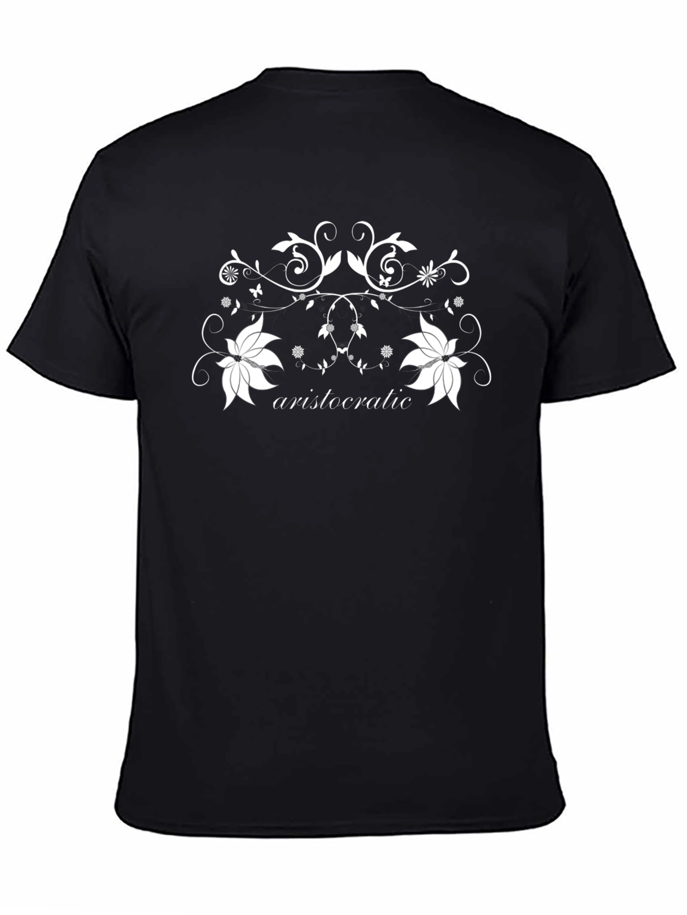Elegant Black T-Shirt with White Floral Design