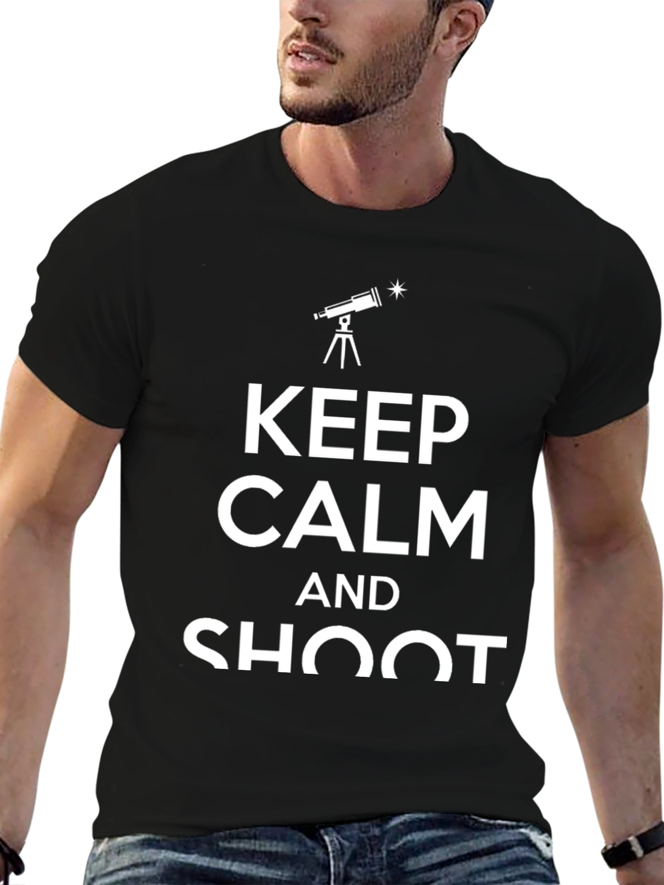 Keep Calm and Shoot Telescope Graphic T-Shirt