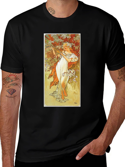 Art Nouveau Lady Print Black T-Shirt
