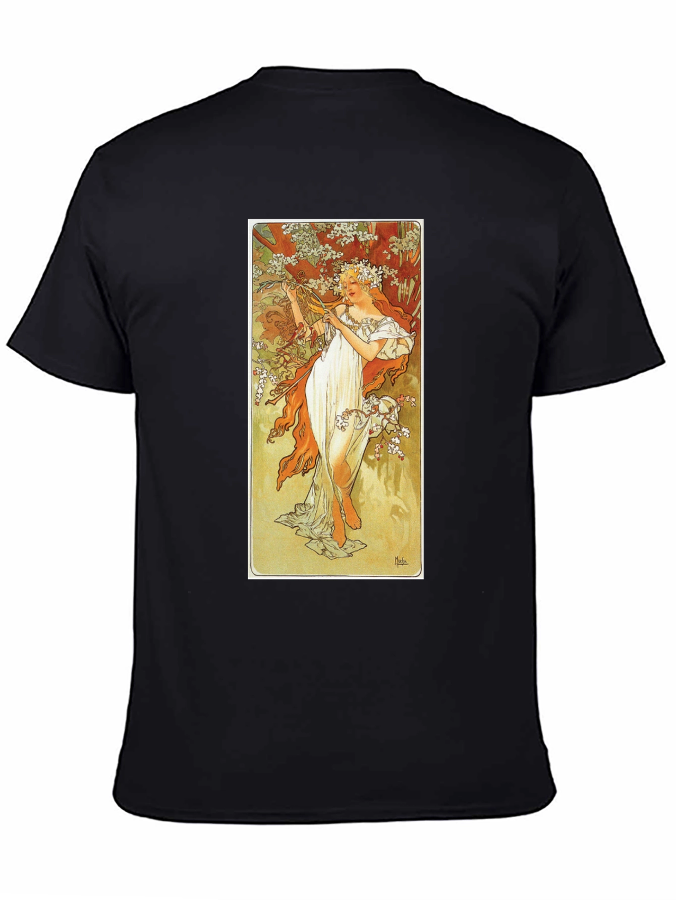Art Nouveau Lady Print Black T-Shirt