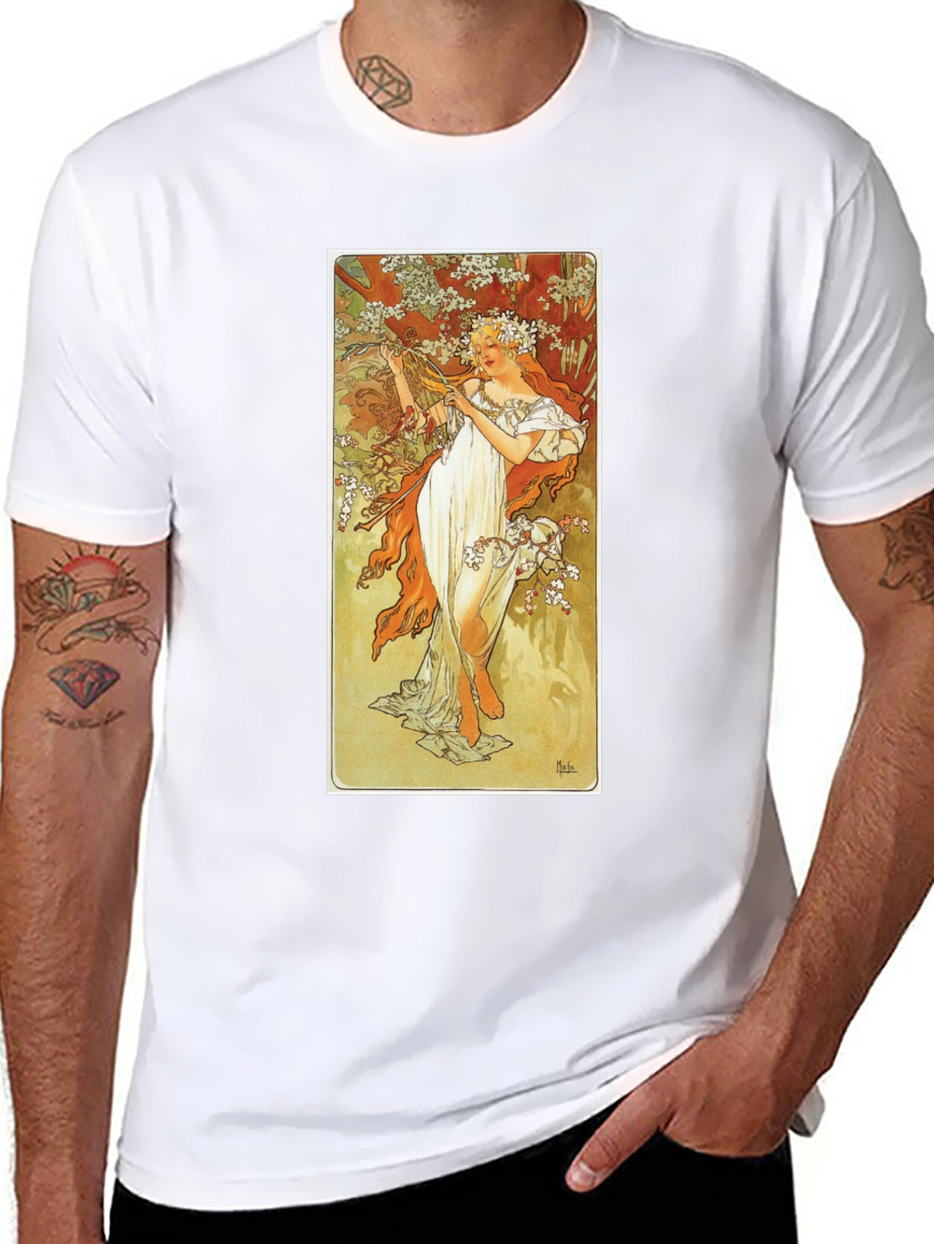 Art Nouveau Lady Print Black T-Shirt