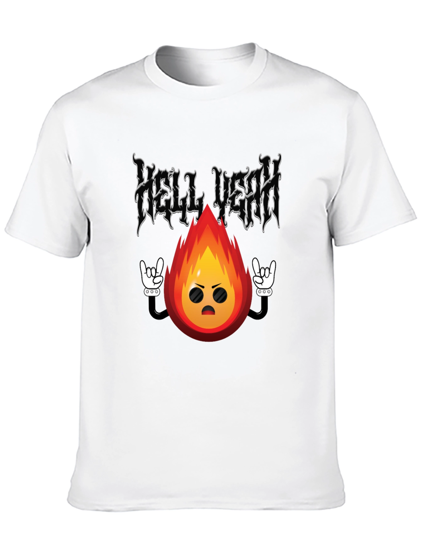 Hell Yeah Cartoon Flame Black T-Shirt