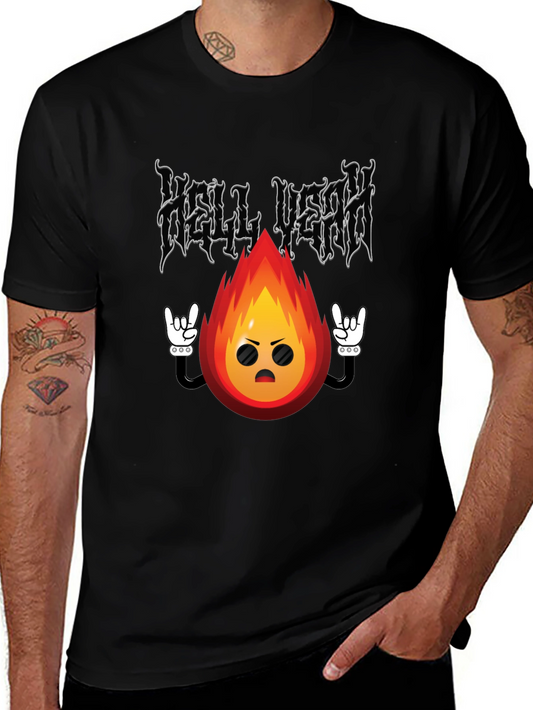 Hell Yeah Cartoon Flame Black T-Shirt