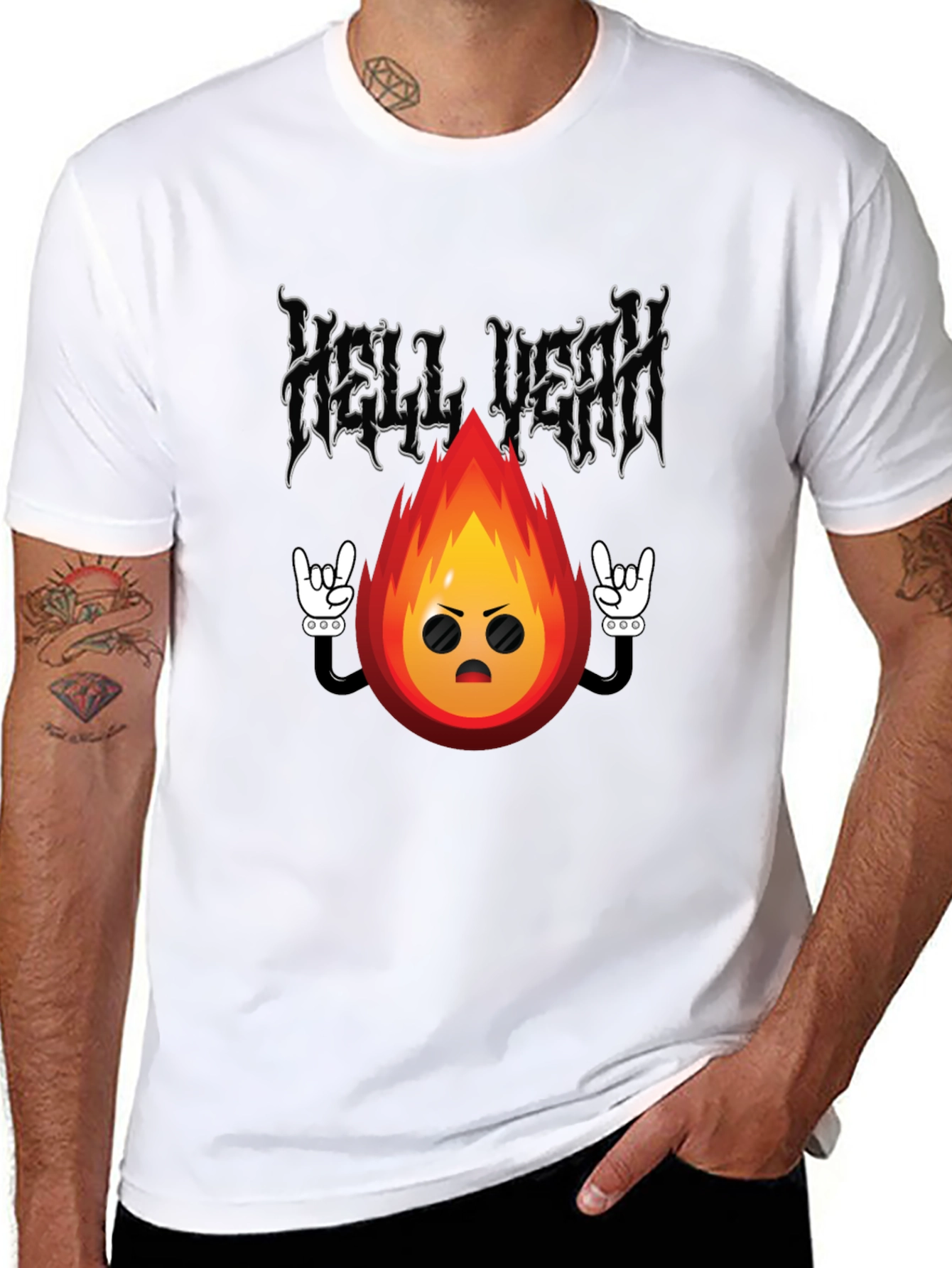 Hell Yeah Cartoon Flame Black T-Shirt