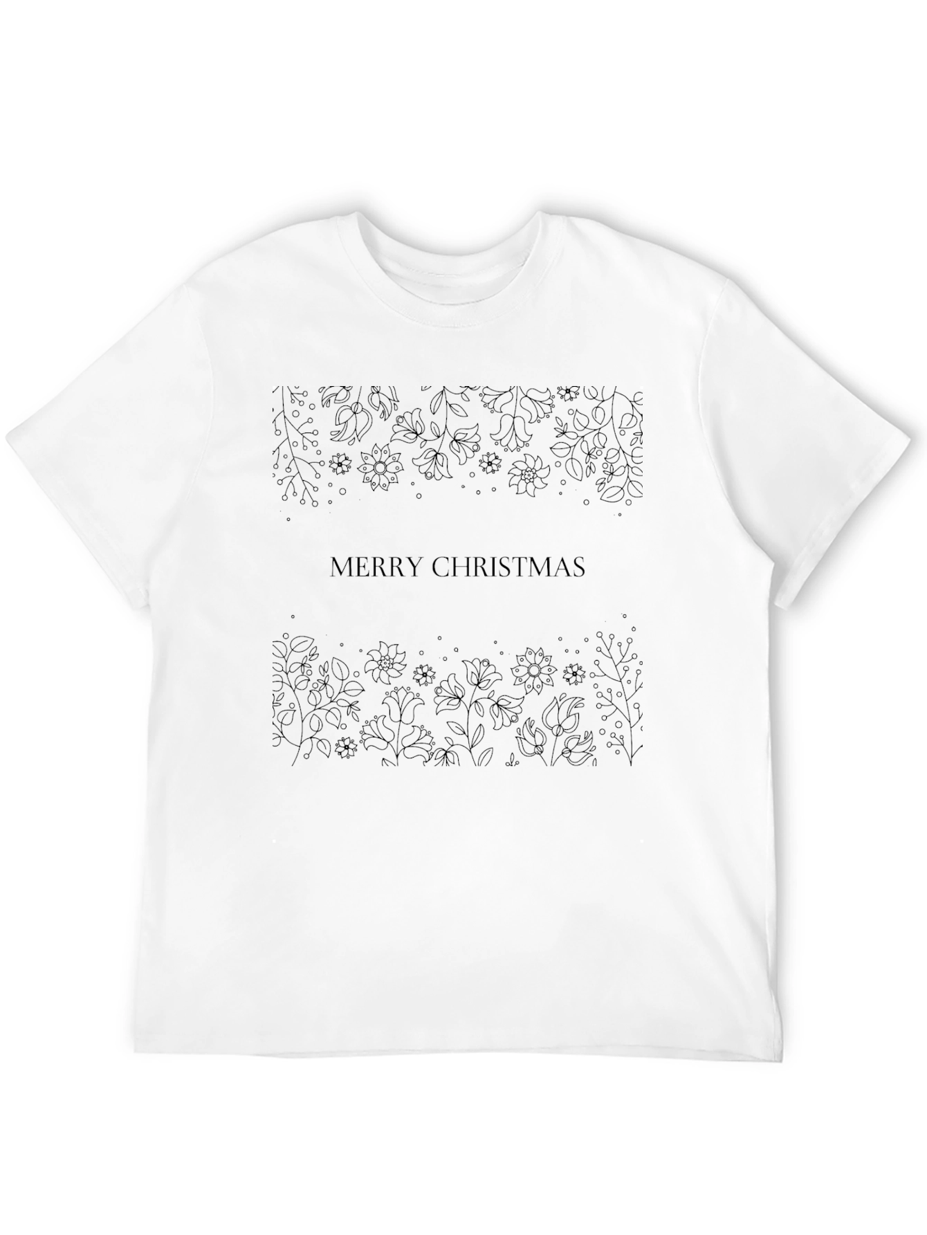 Merry Christmas Floral Graphic Tee - Black
