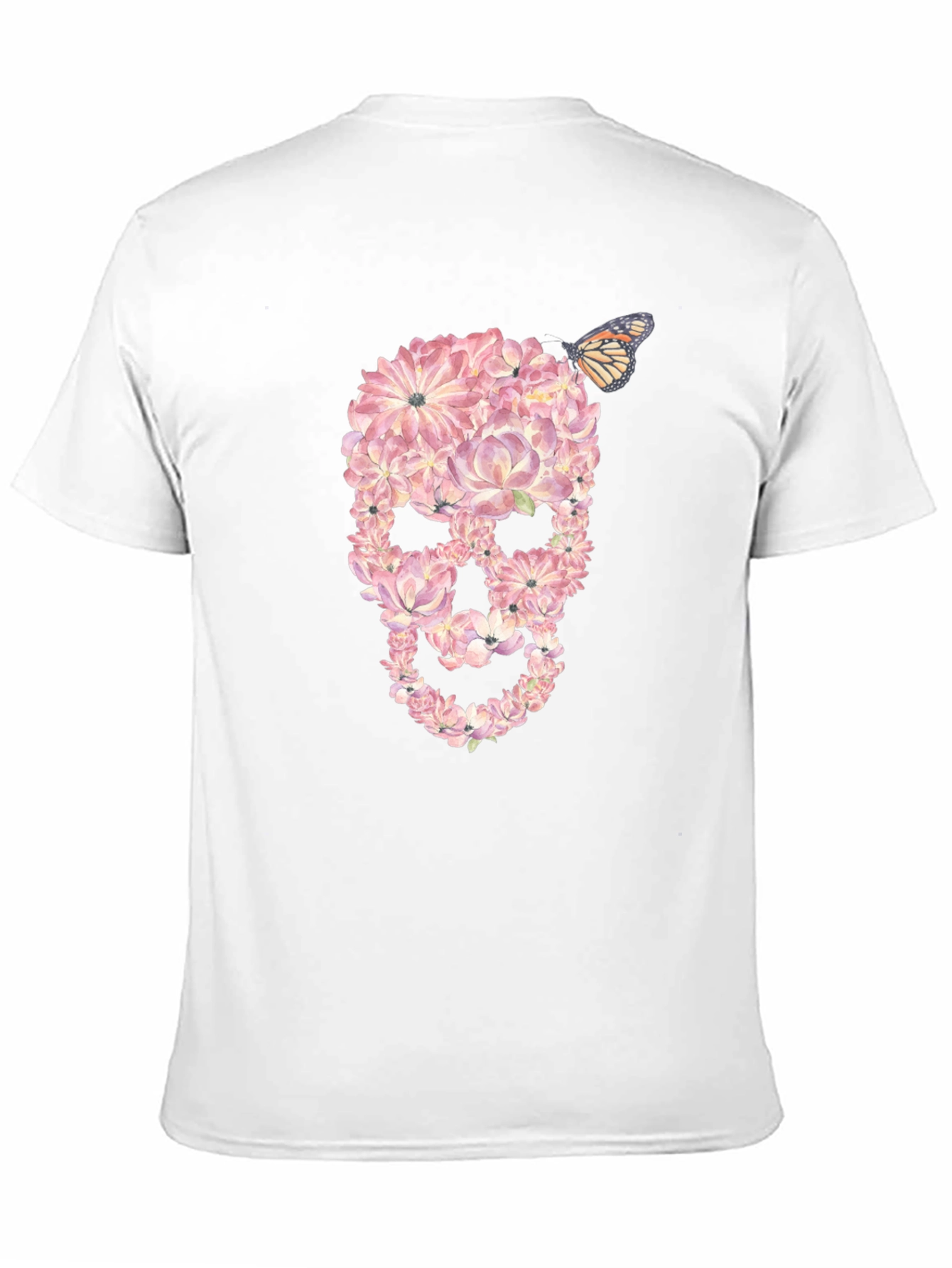 Floral Skull T-Shirt with Butterfly Graphic