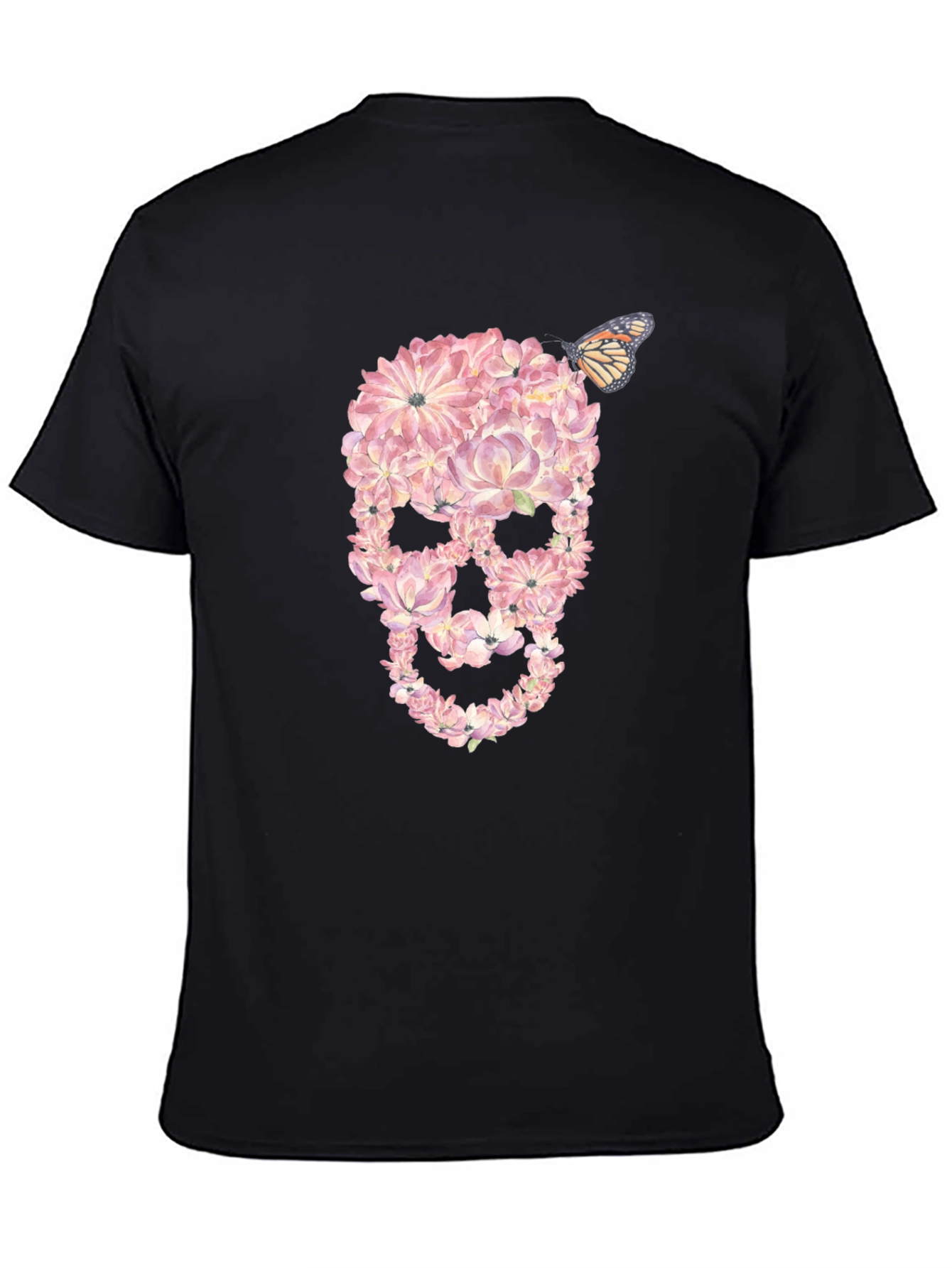 Floral Skull T-Shirt with Butterfly Graphic
