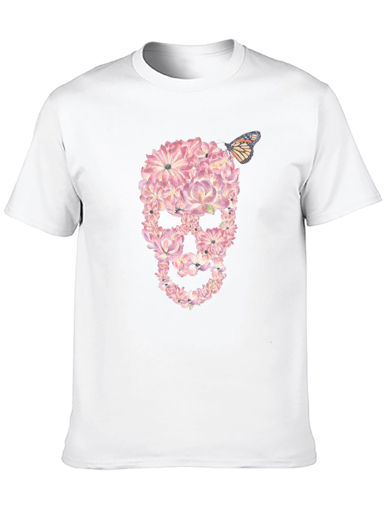 Floral Skull T-Shirt with Butterfly Graphic