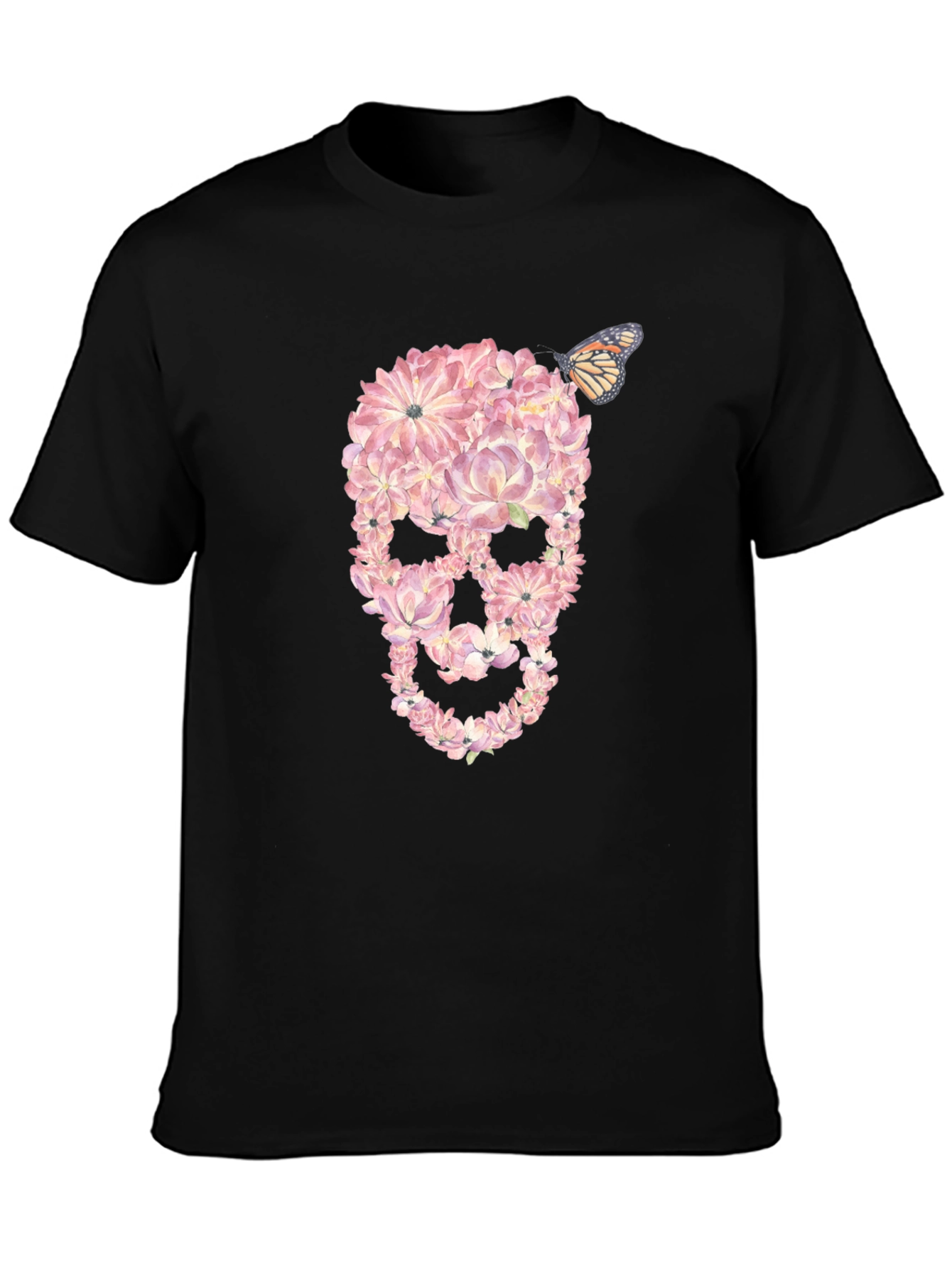 Floral Skull T-Shirt with Butterfly Graphic