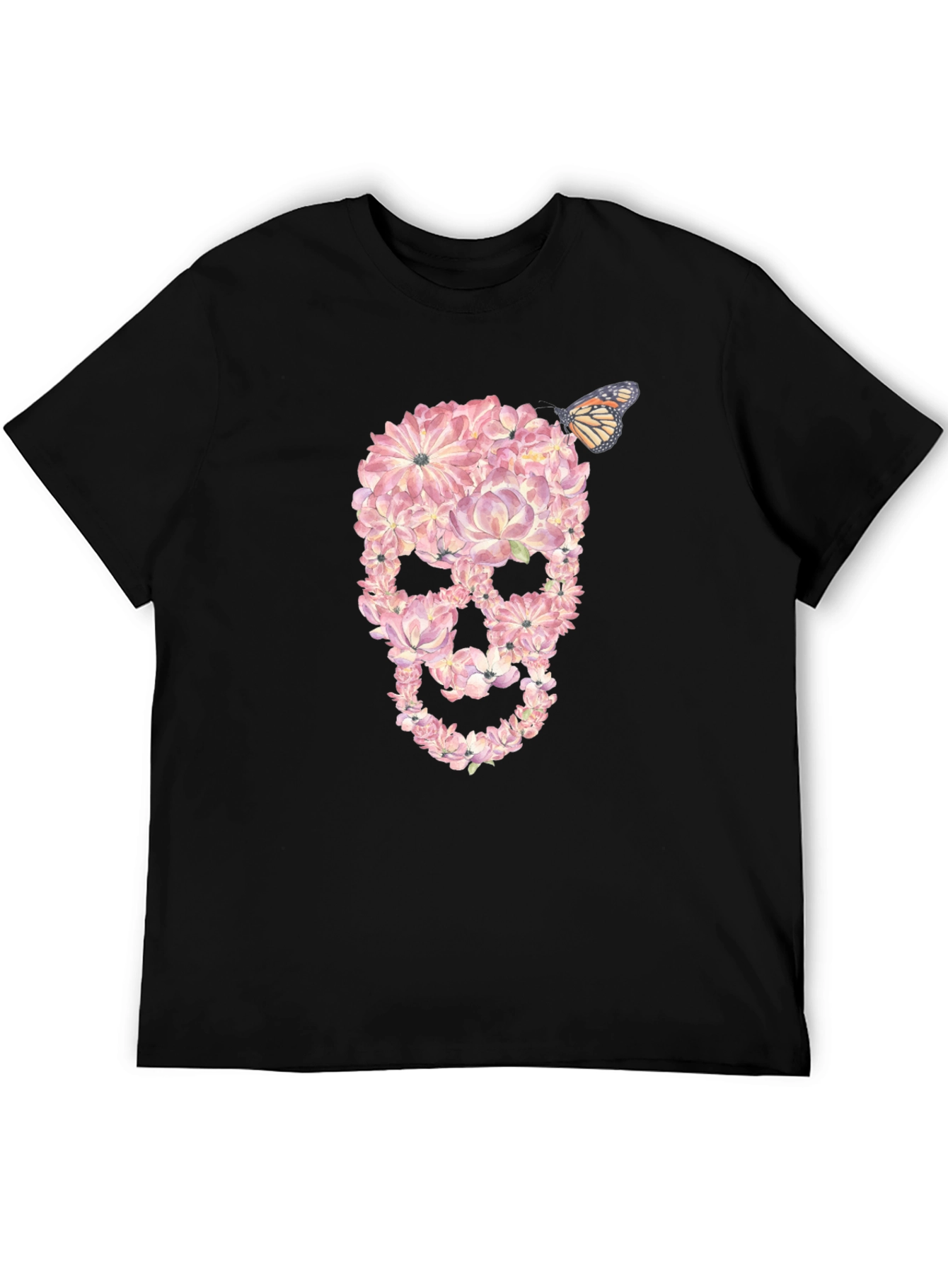 Floral Skull T-Shirt with Butterfly Graphic