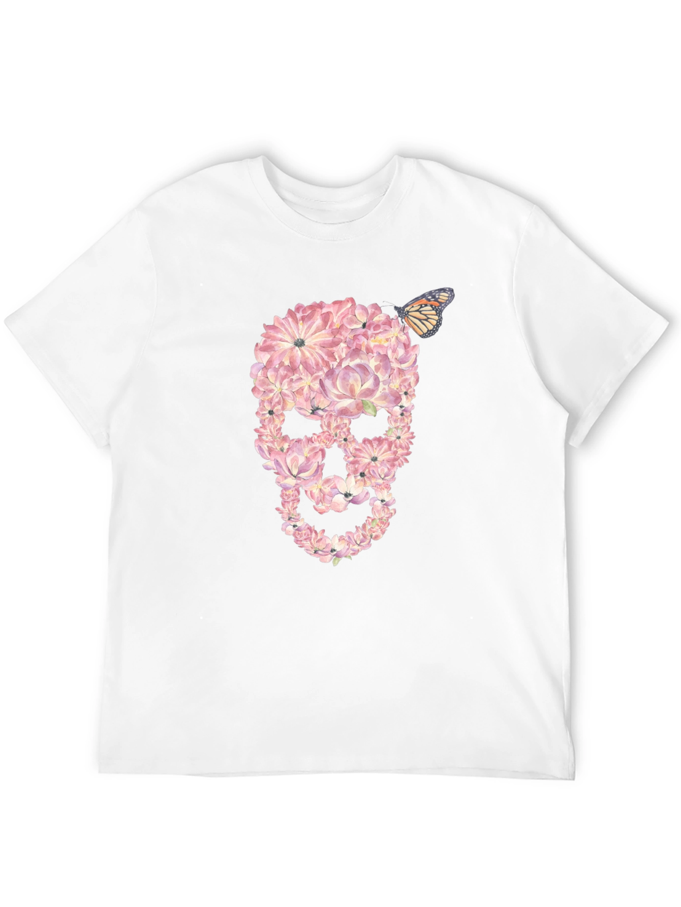 Floral Skull T-Shirt with Butterfly Graphic