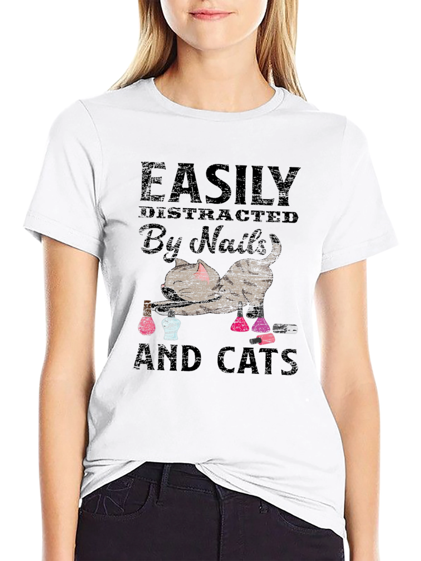 Easily Distracted By Nails & Cats Graphic Tee
