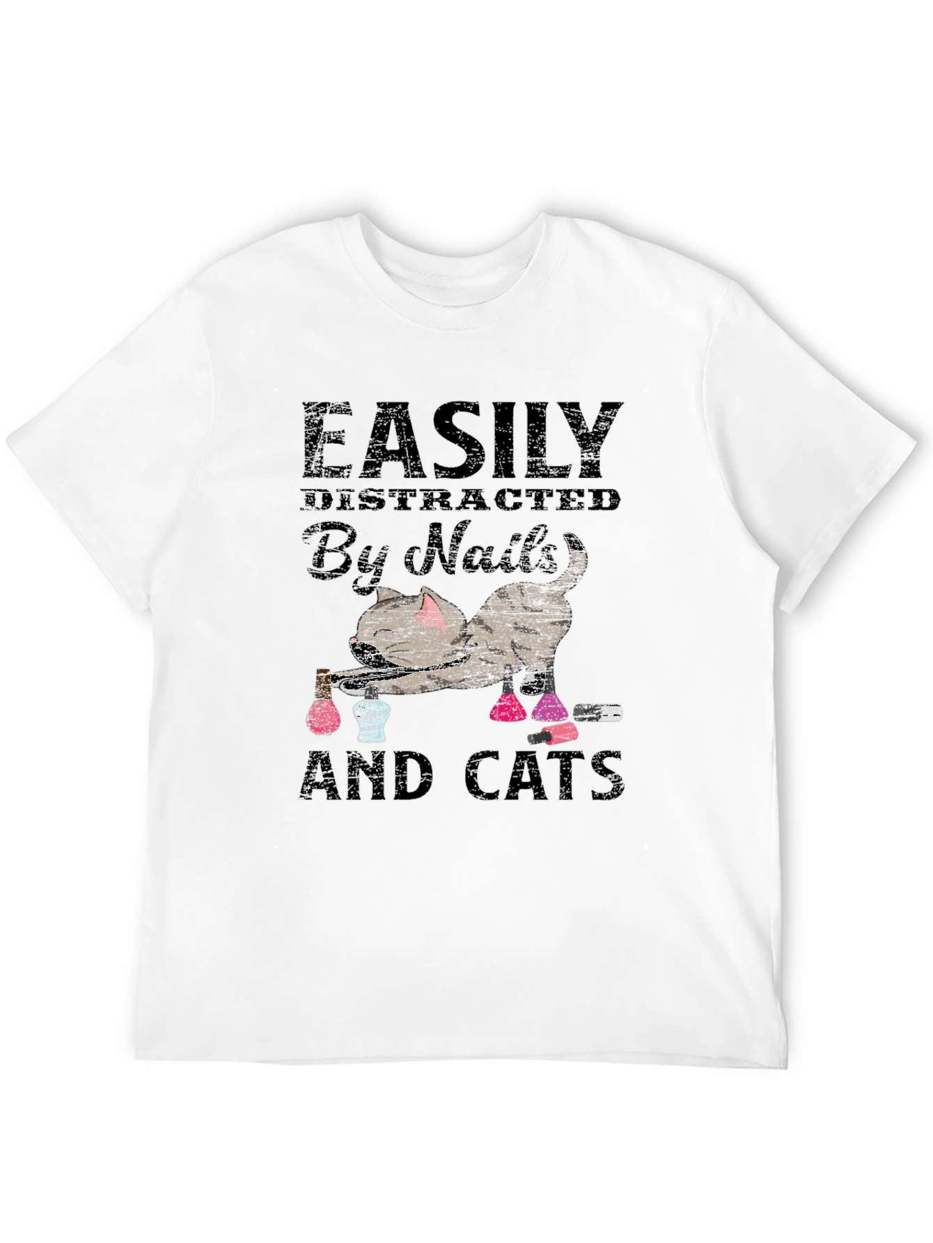 Easily Distracted By Nails & Cats Graphic Tee