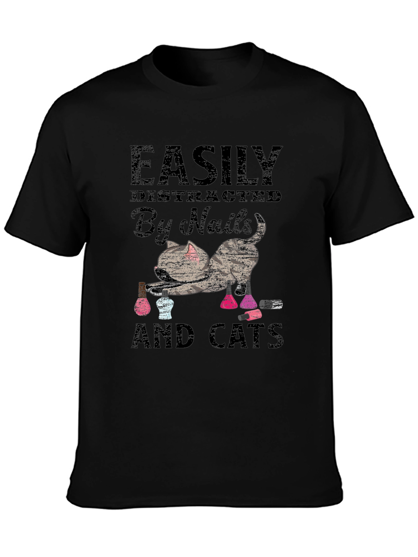 Easily Distracted By Nails & Cats Graphic Tee