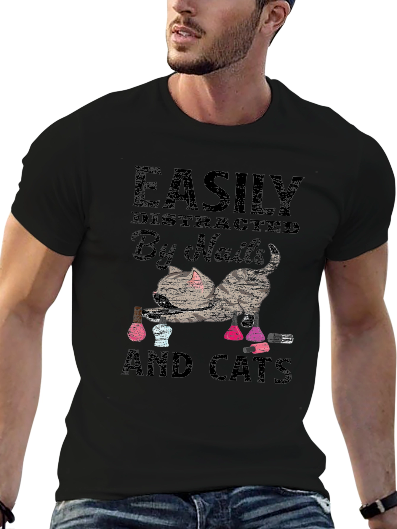 Easily Distracted By Nails & Cats Graphic Tee