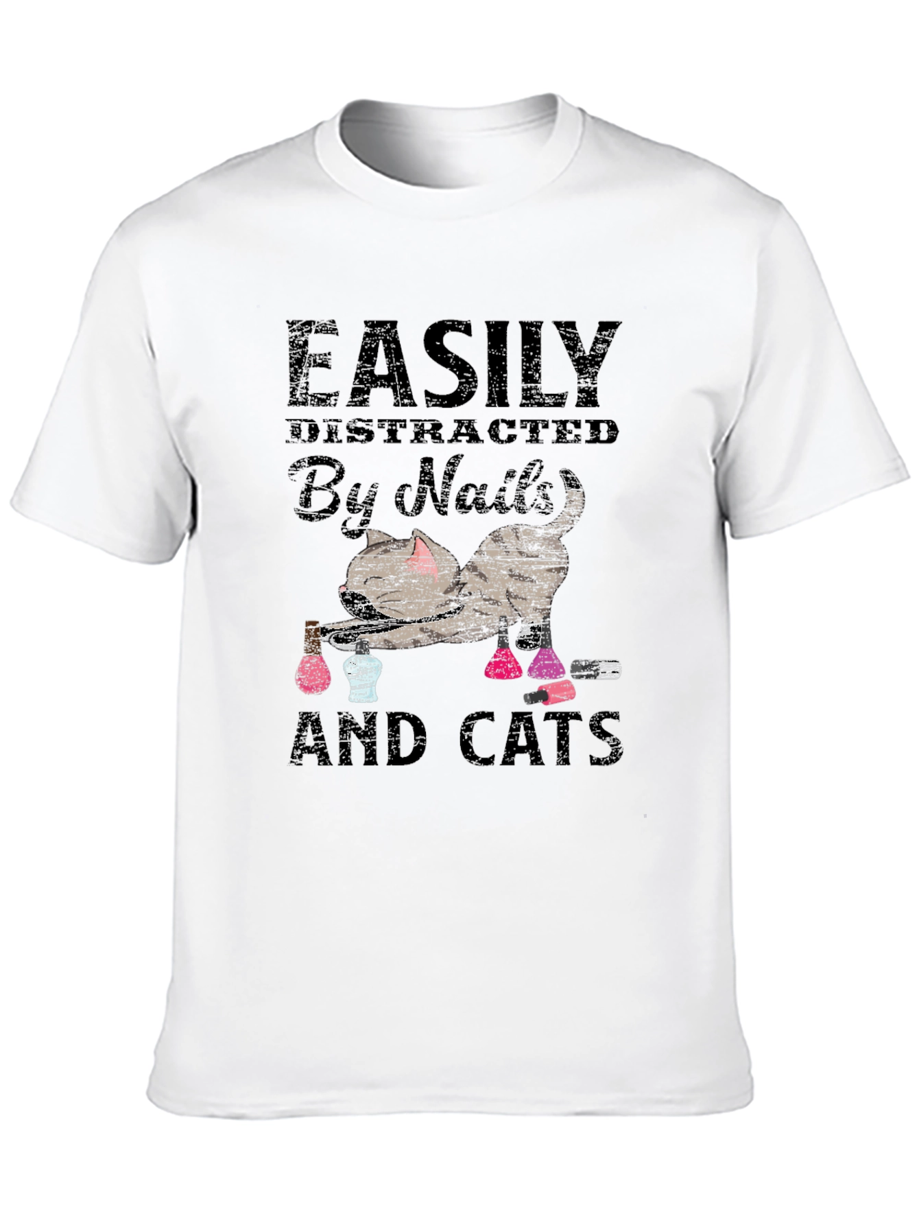 Easily Distracted By Nails & Cats Graphic Tee