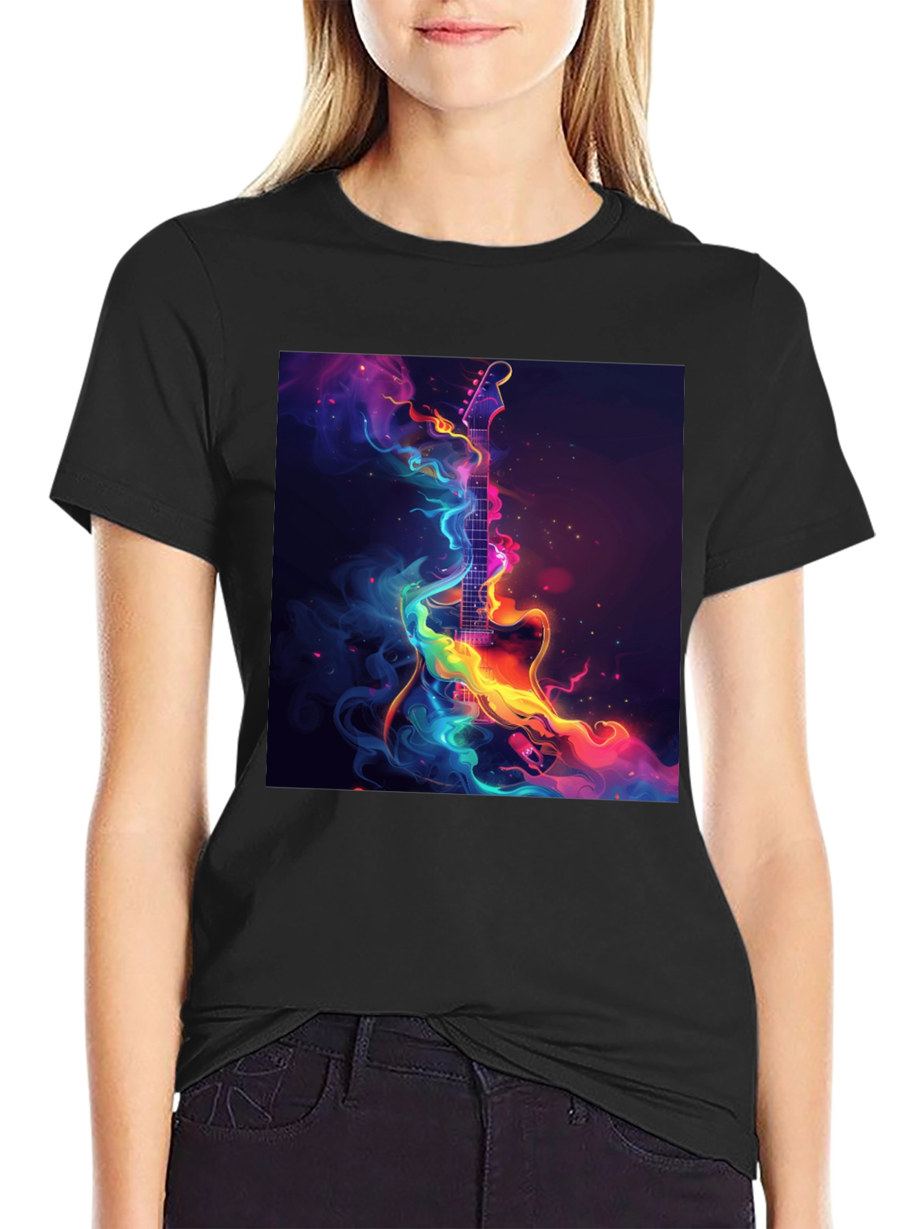 Electric Guitar Abstract Art Black T-Shirt