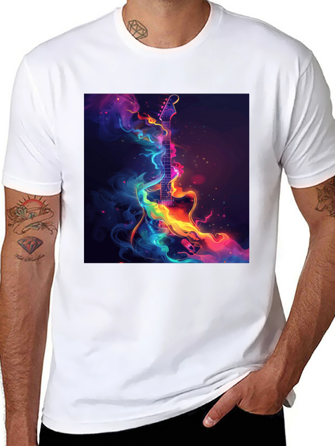 Electric Guitar Abstract Art Black T-Shirt