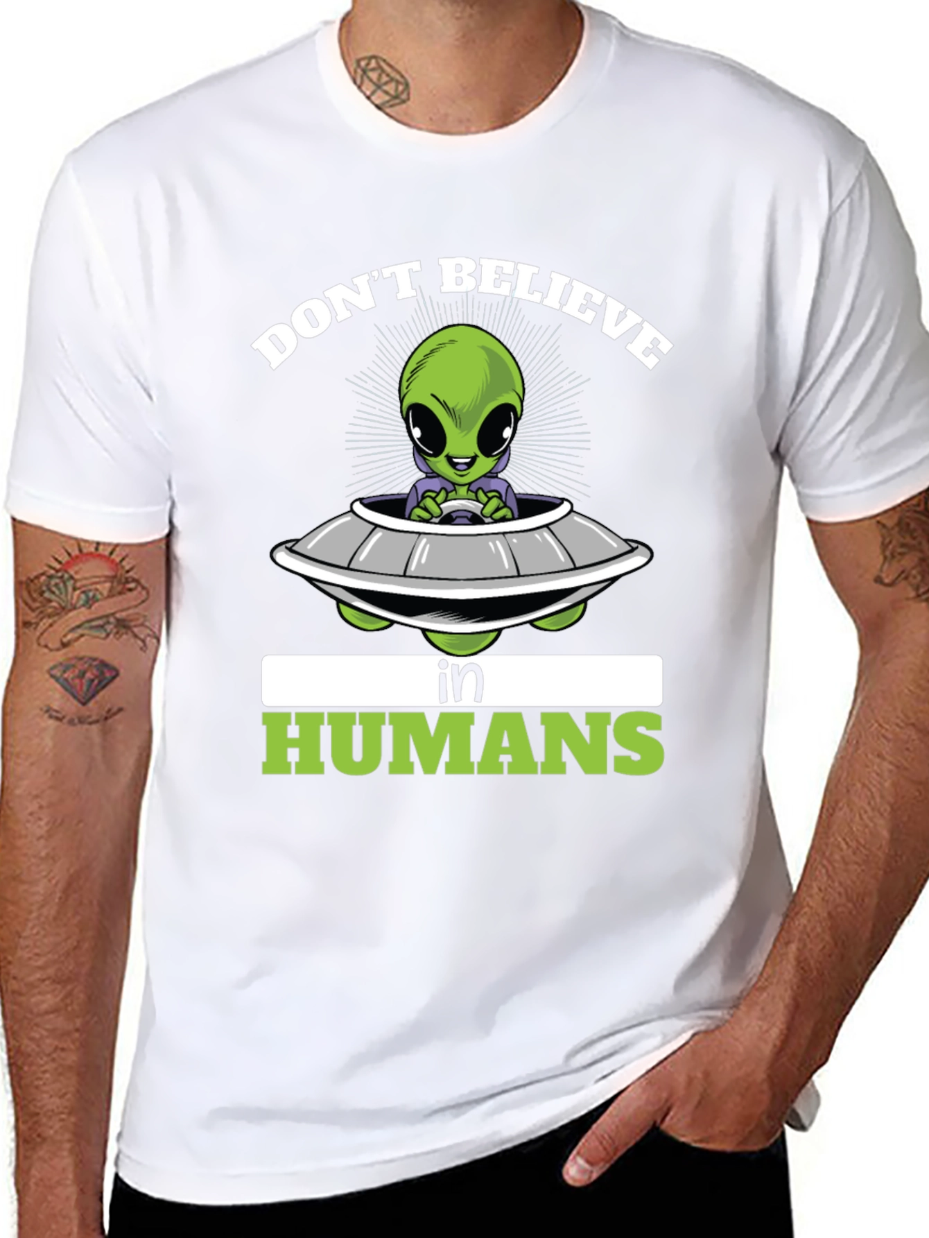 Dont Believe in Humans T-Shirt - Alien Spaceship Graphic