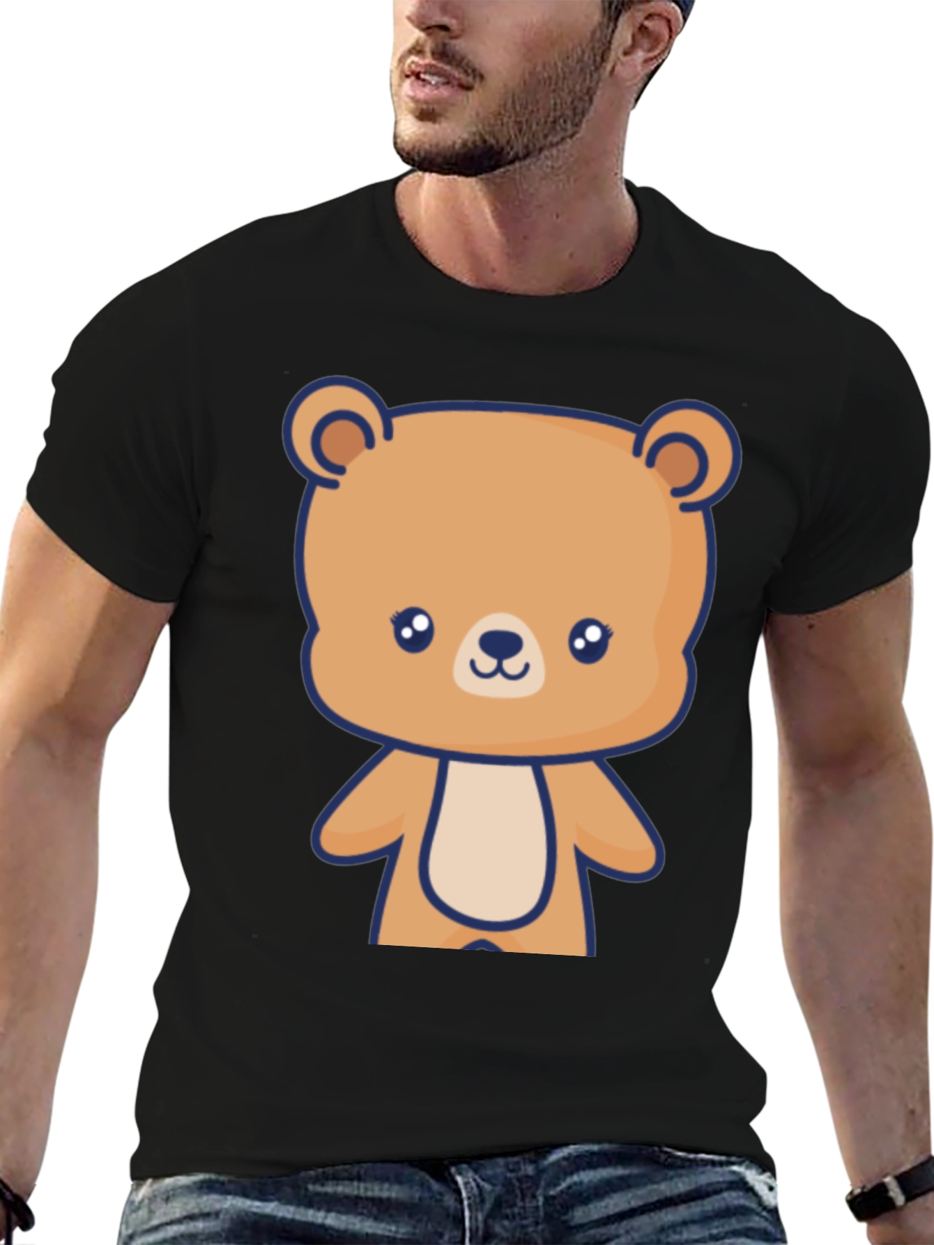 Cute Teddy Bear Graphic Black T-Shirt