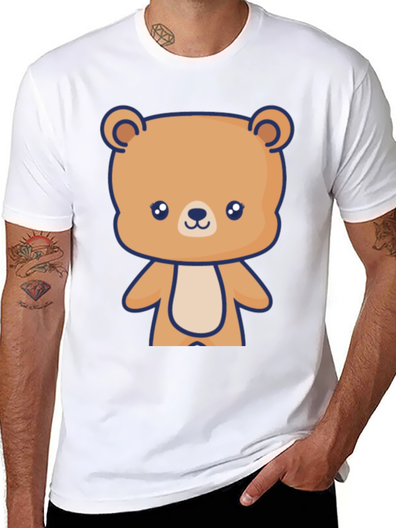 Cute Teddy Bear Graphic Black T-Shirt