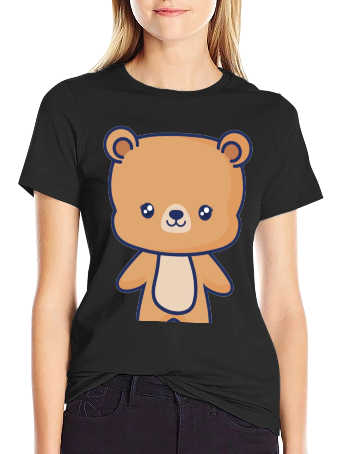 Cute Teddy Bear Graphic Black T-Shirt