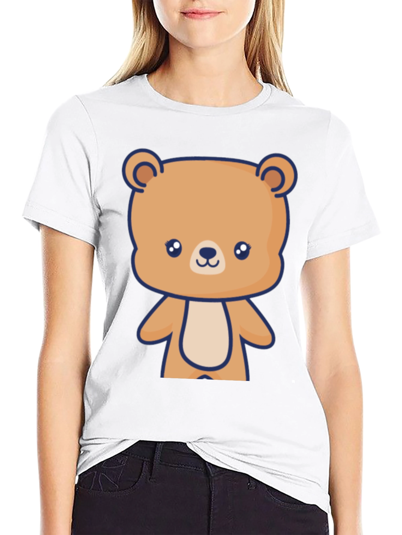 Cute Teddy Bear Graphic Black T-Shirt