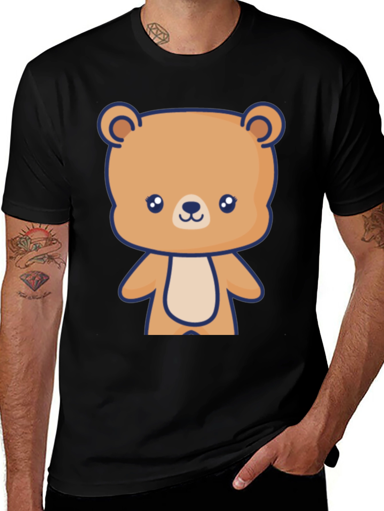 Cute Teddy Bear Graphic Black T-Shirt