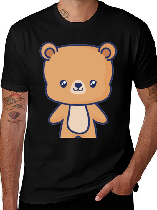 Cute Teddy Bear Graphic Black T-Shirt